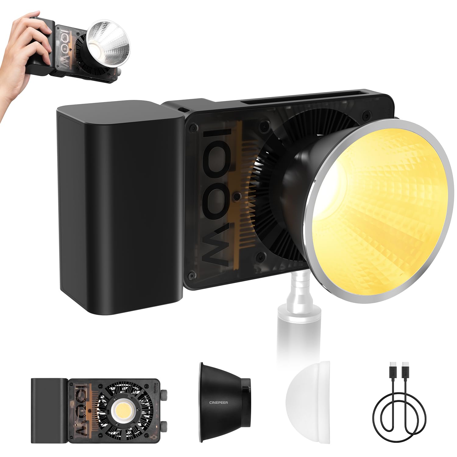 Zhiyun Cinepeer Cx100 100W Led Video Light With Built In 4500Mah Battery,Bi Color Cob Continuous Output Lighting 2700K 6500K For