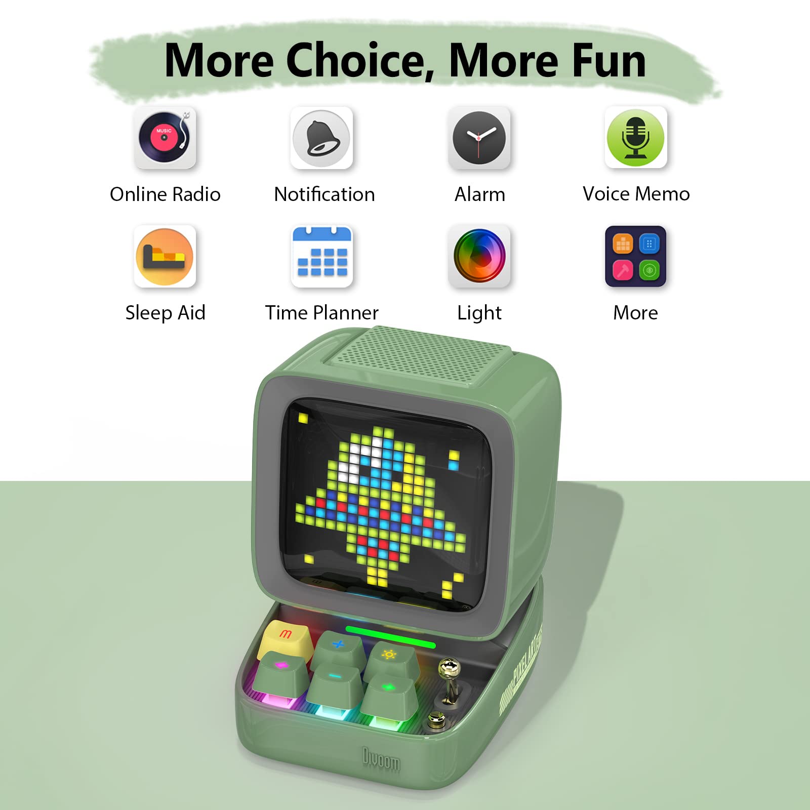 Divoom Ditoo Programmable Pixel Art Led Bluetooth Speaker Showing Clock Emoji Diy Design For Home Wedding Party Decoration With Wireless App Control (Green)