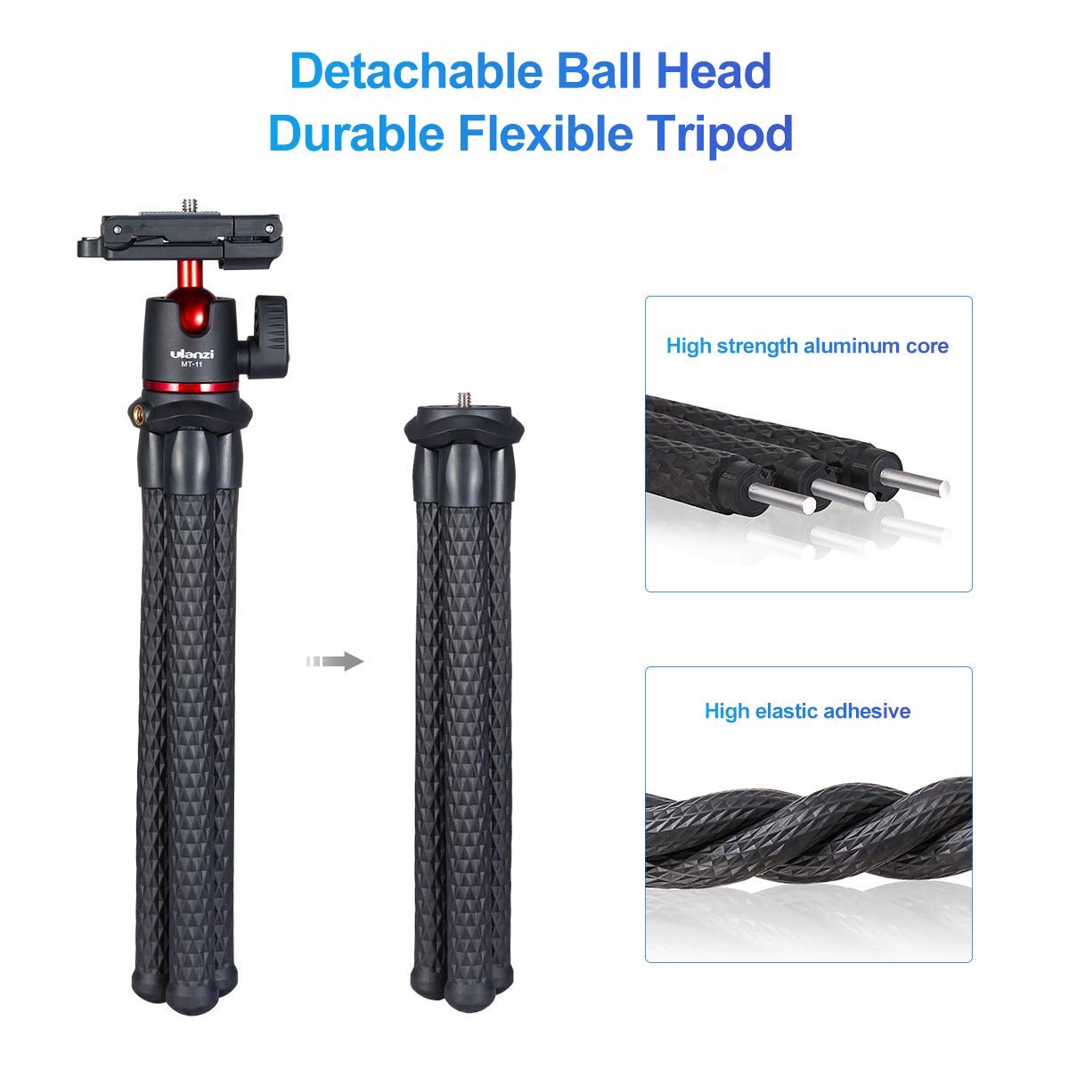 Ulanzi Camera Tripod, Mini Flexible Stand With Hidden Phone Holder W Cold Shoe Mount, 1/4 Screw For Magic Arm, Universal For I