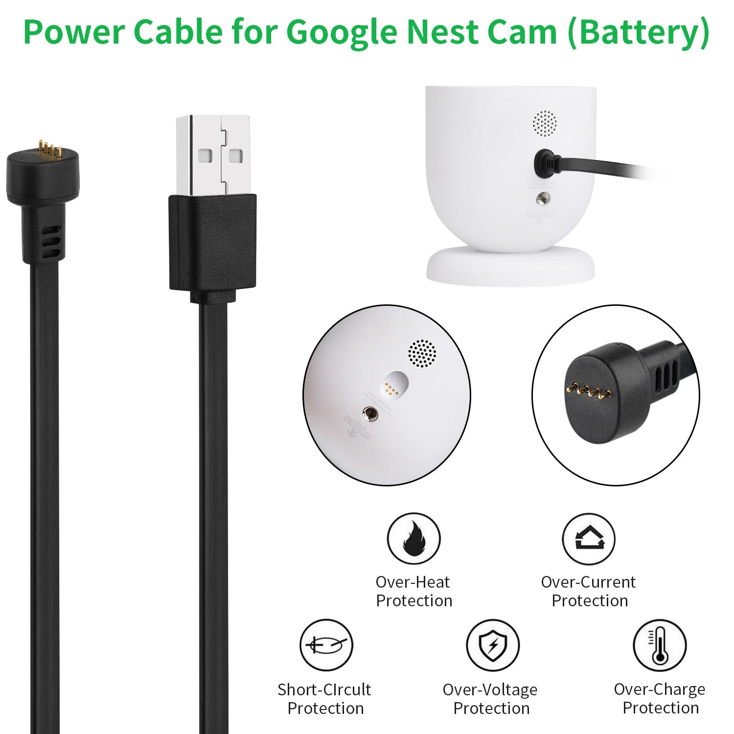 Power Adapter Compatible With Google Nest Cam Outdoor Or Indoor, Battery   6.5Ft/2M Weatherproof Outdoor Charger Cable Power You