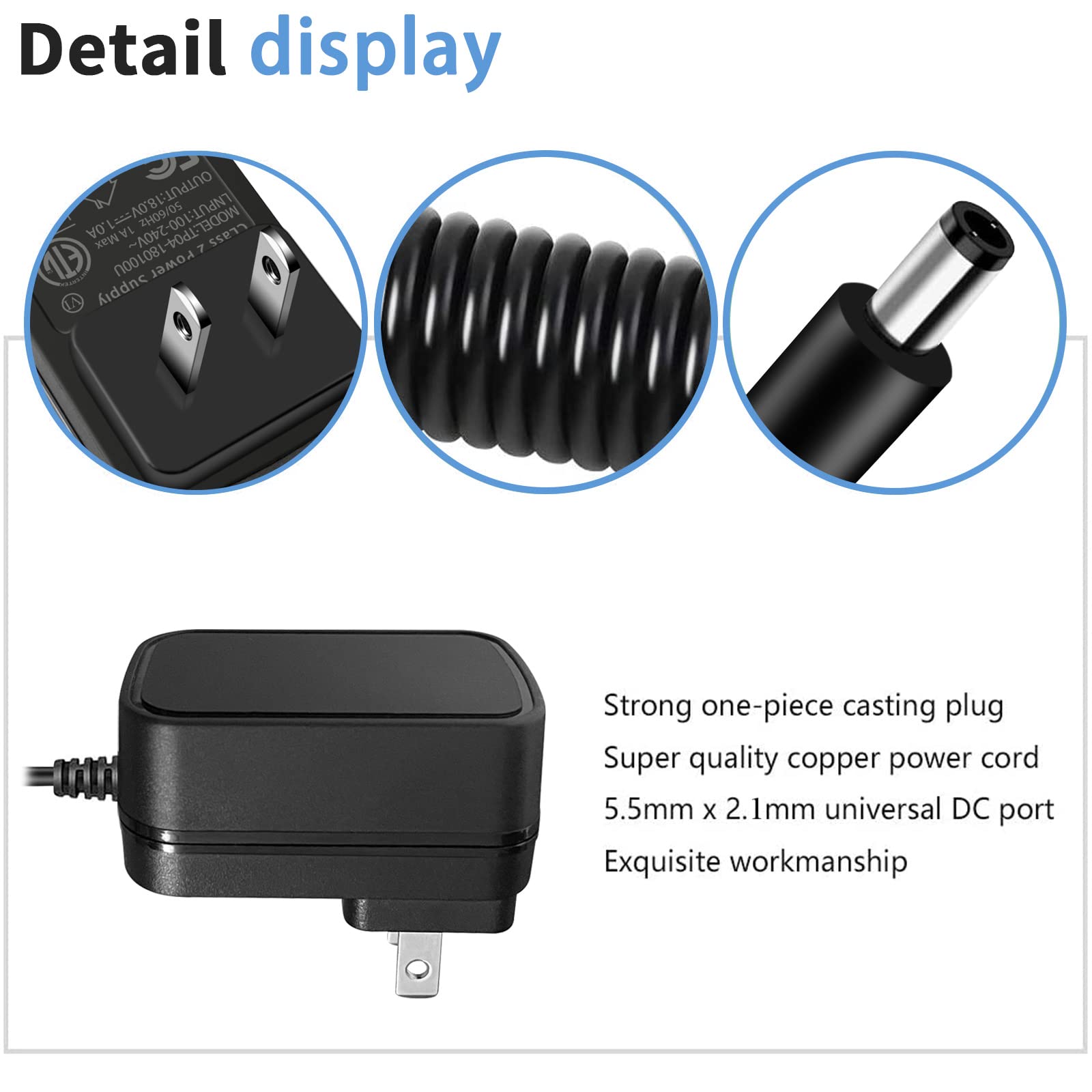 Gonine 18V Guitar Pedal Cable, 18Volt 1A Power Supply Ac Adapter 110 240V Ac To Dc Center Negative Dc Plug For Joyo Jp 01 Jp 02 Effect Pedal Charger.