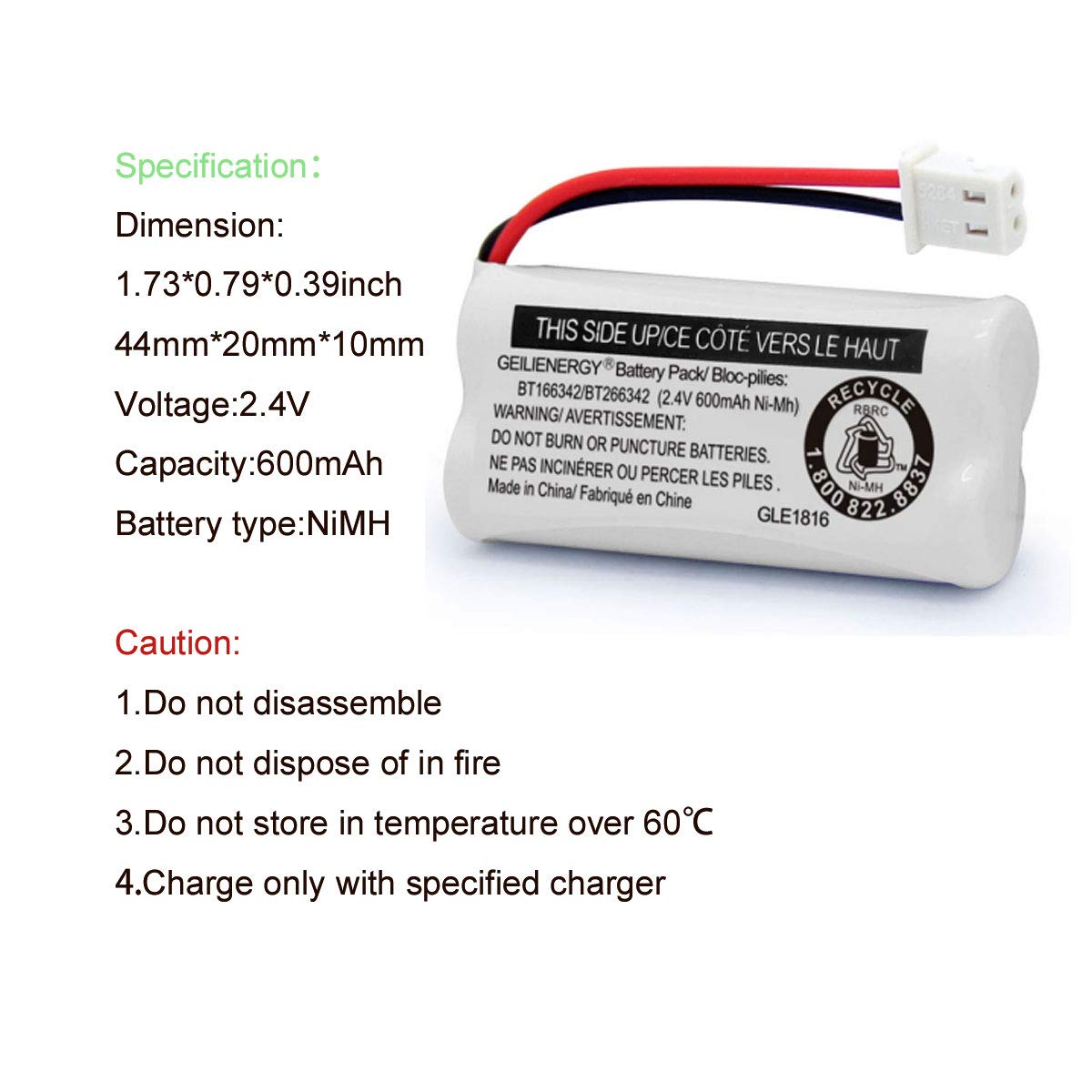 Geilienergy Replacement Battery Bt166342 / Bt266342 Bt183342/Bt283342 Bt166342/Bt266342 Compatible For Cordless Telephones Cs611