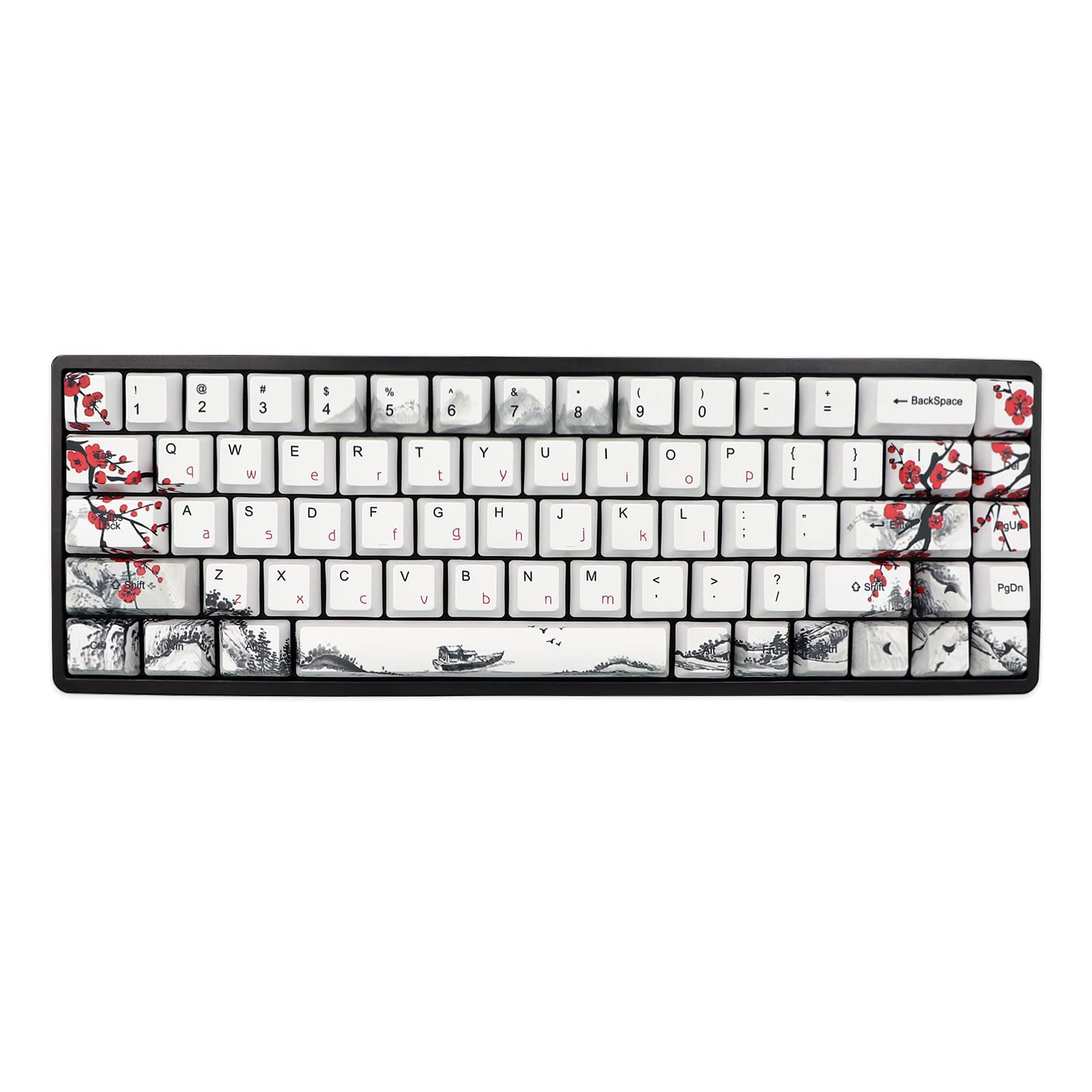 Jsjt Custom Keycap Keycaps 65 Percent, Plum Blossom Keycaps Pbt Oem Profile Keycaps 68 Key Set With Keycap Puller Suitable For G