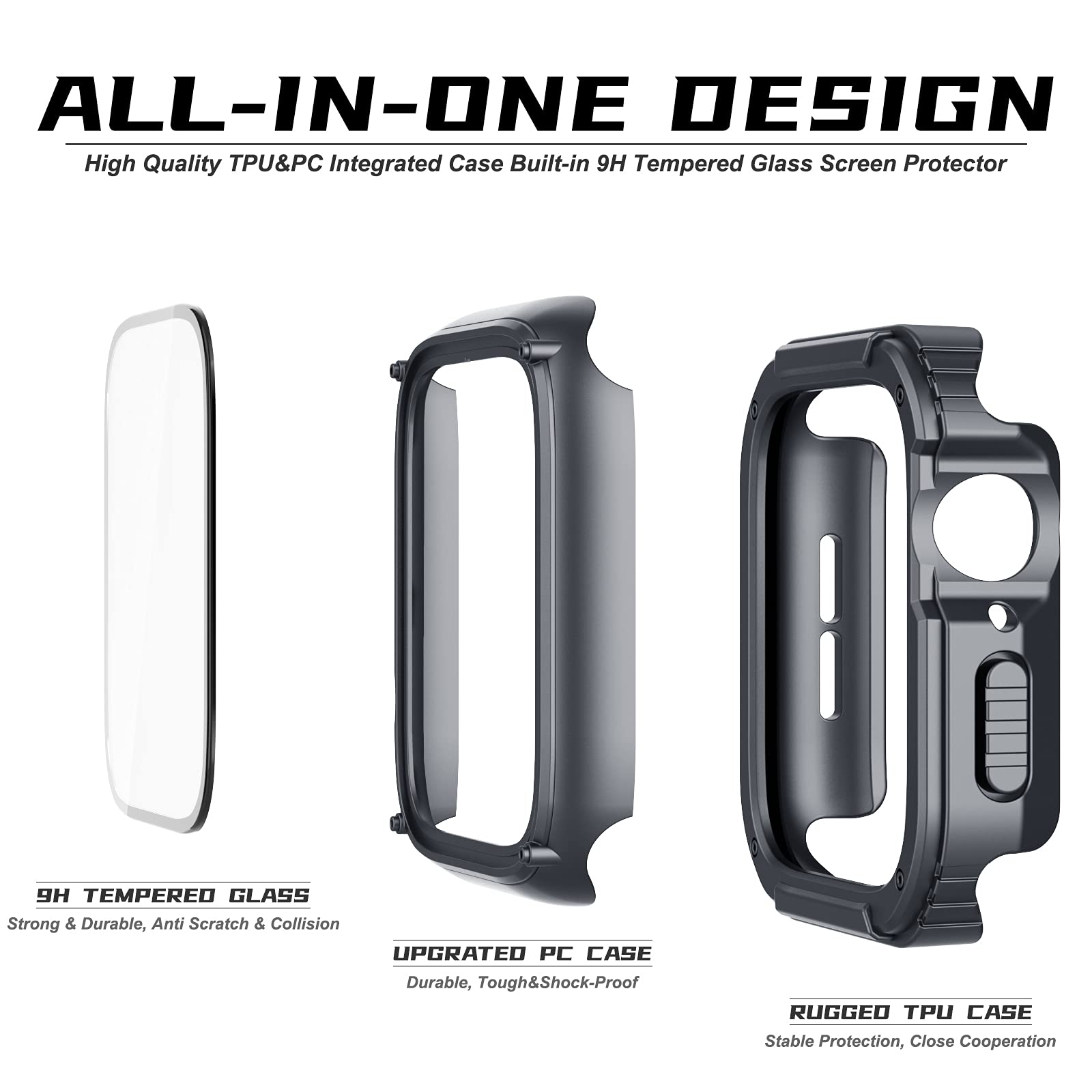 Recoppa For Rugged Apple Watch Case 45Mm Series 7 & Series 8 & Series 9 With Screen Protector, Durable Military Grade Quattro Pr