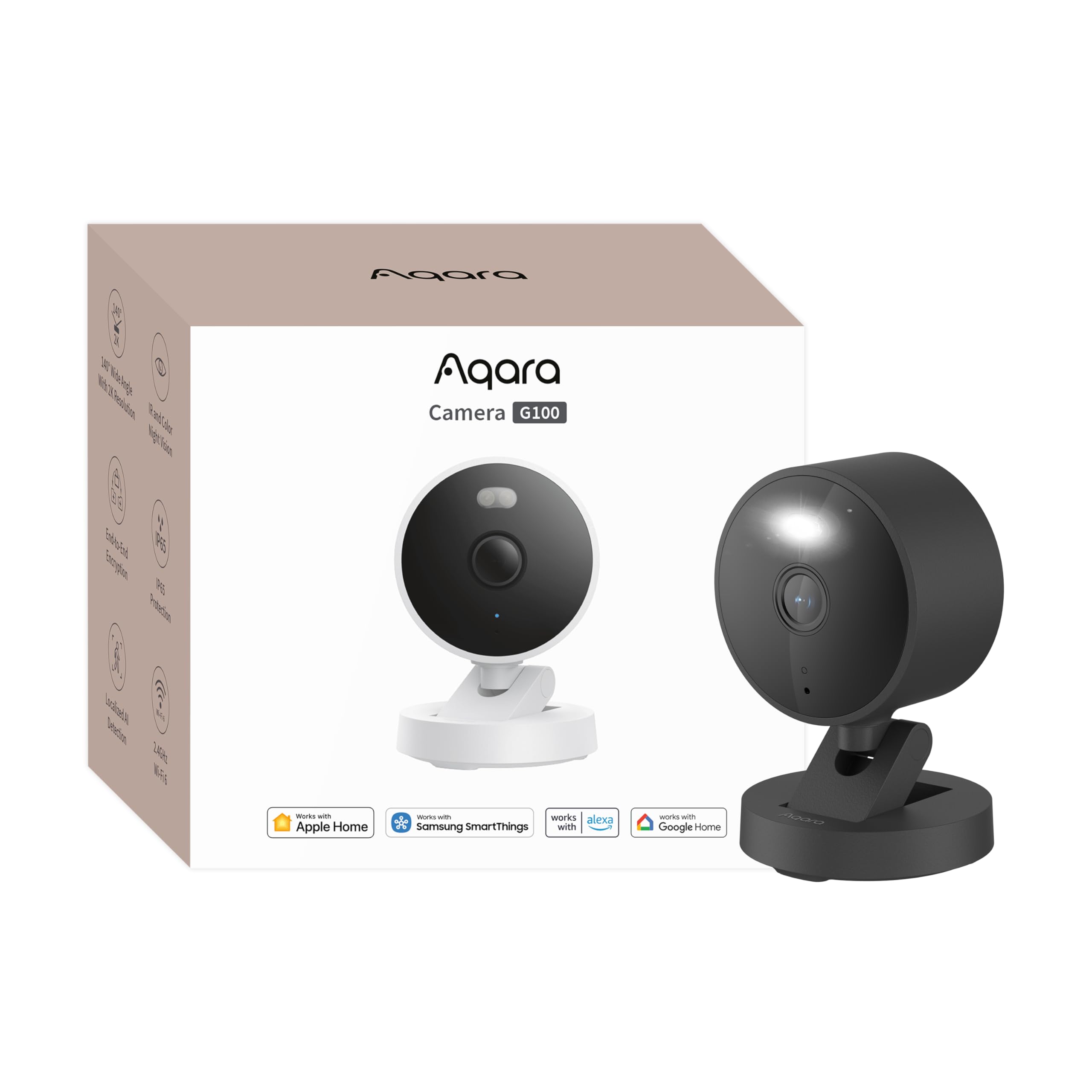 Aqara G100, 2K Indoor/Outdoor Security Camera, HomeKit Secure Video, 2-Way Audio, Spotlight Color/IR Night Vision, AI Detection,