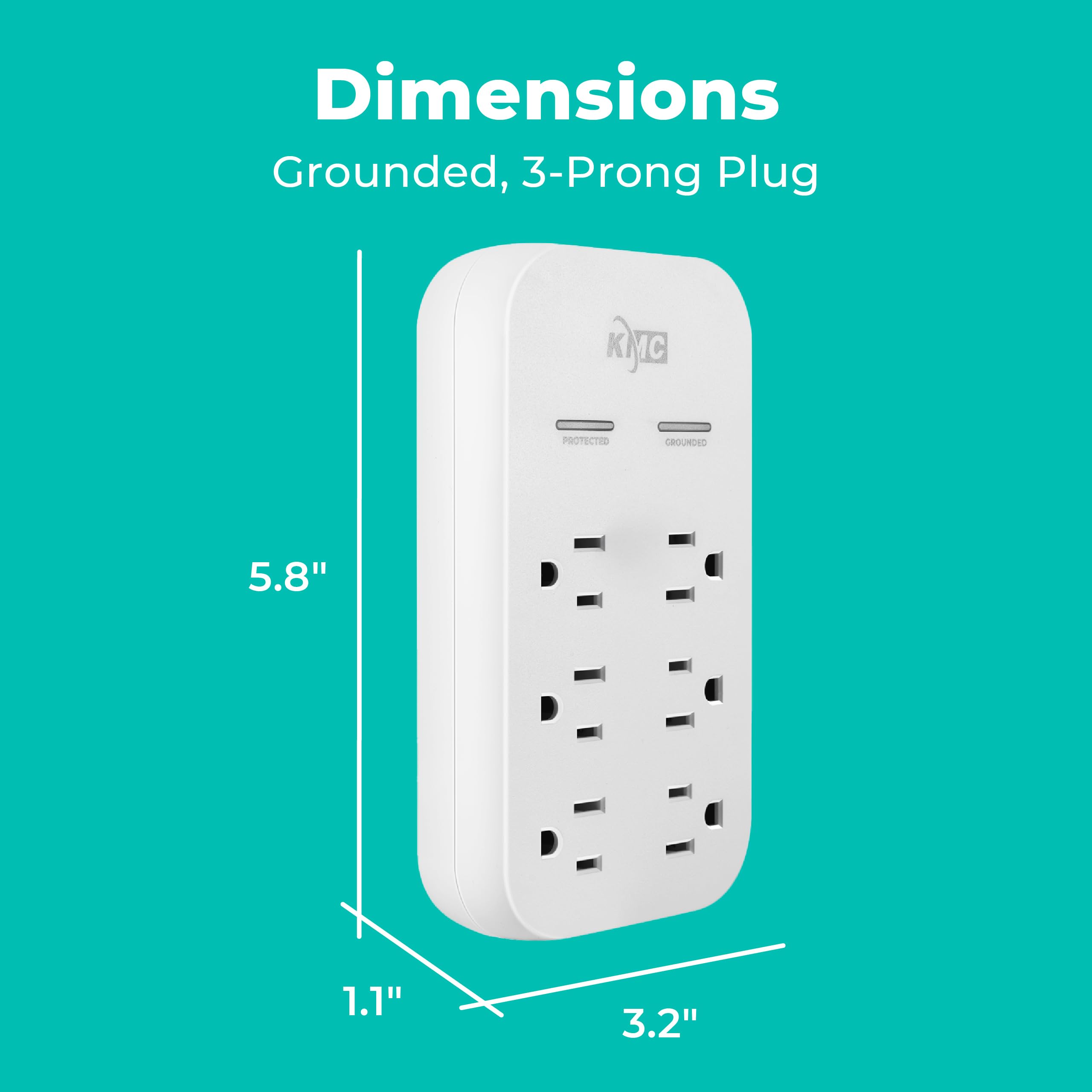 Kmc 6 Outlet Extender Usb C Pd Surge Protector Wall Tap, Multi Plug Usb Wall Charger, 2 Usb A Ports & Usb C 20W Power Delivery, High Speed Phone Charger, 980J Surge Protection, Ul/Etl Certified, White