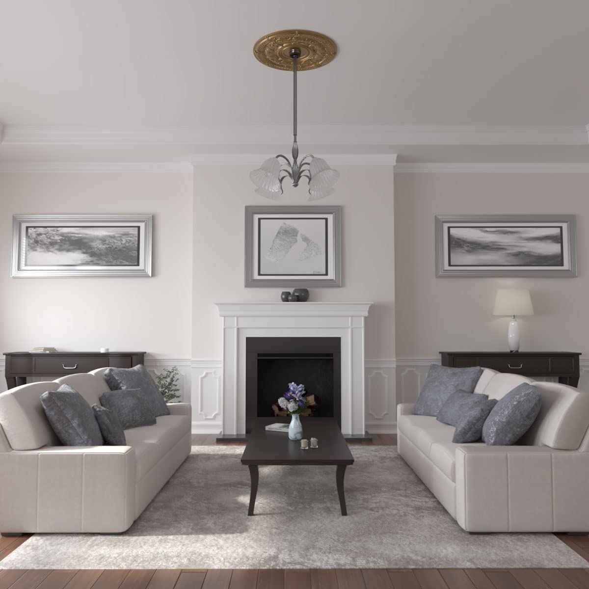 Ekena Millwork Cm33Dapas Dauphine Ceiling Medallion, 33 7/8''Od X 1 3/8''P (Fits Canopies Up To 13 1/4''), Hand Painted Pale Gol