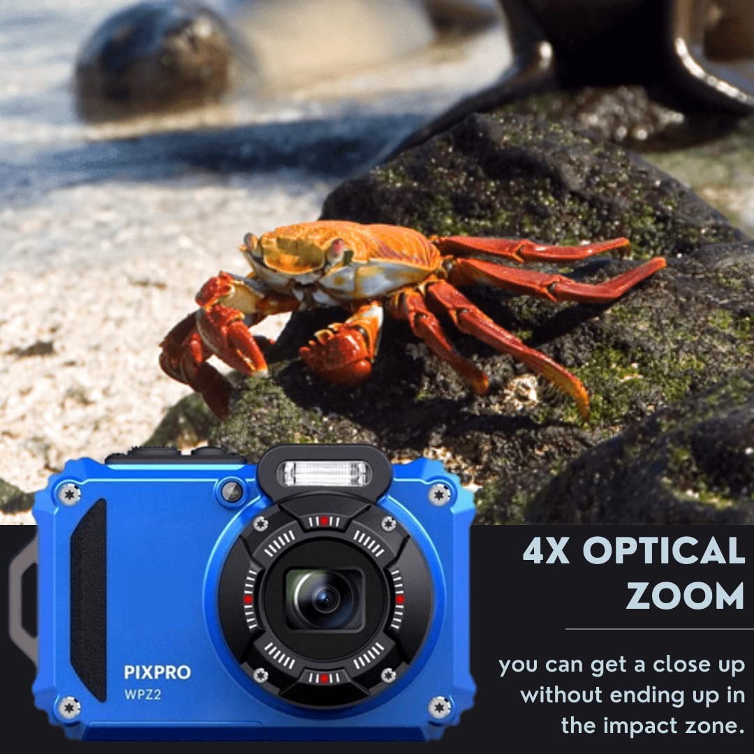 Kodak Pixpro Wpz2 Rugged Waterproof 16Mp Digital Camera With 4X Optical Zoom (Blue) Bundle With Koah Nostrand Gadget Bag, Floati