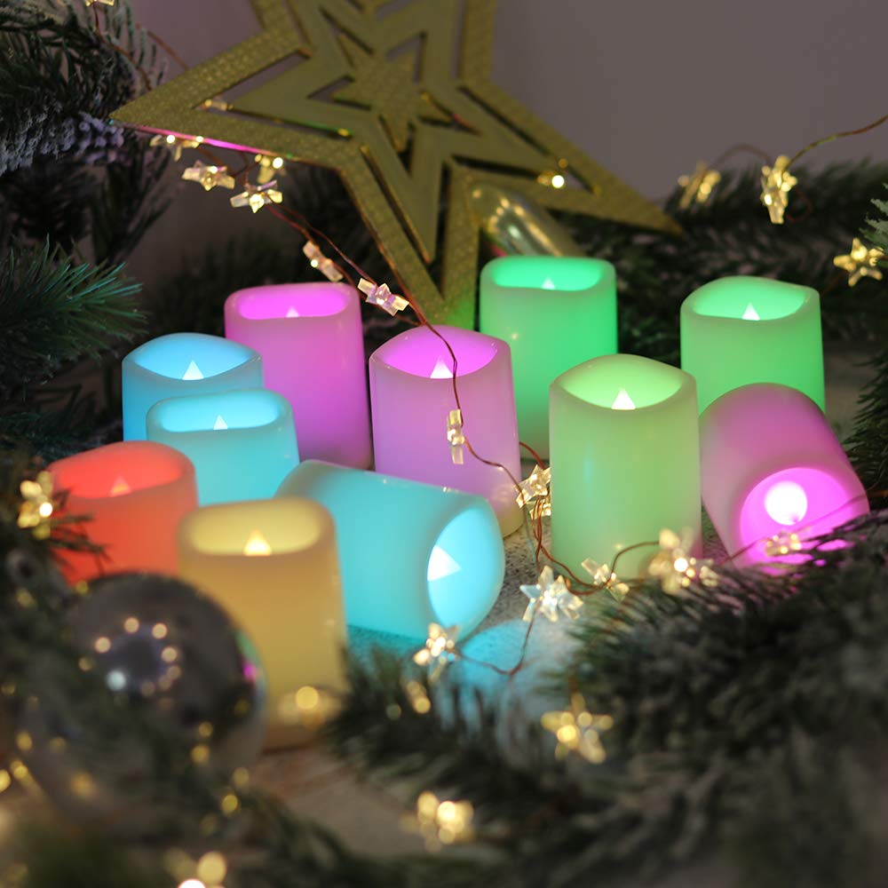 Dromance Color Changing Flameless Votive Candles With Remote And Timer, Battery Operated White Led Flickering Votive Pillar Cand