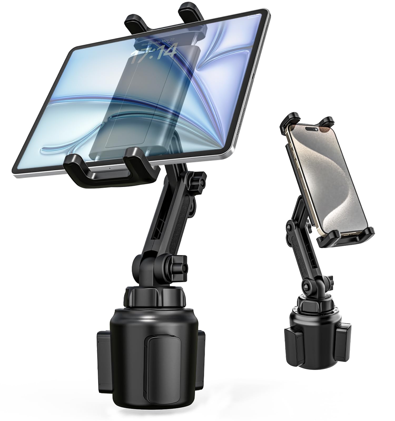 Kolasels Cup Holder Tablet Mount For Car, 360� Adjustable Ipad Cup Holder Mount, Cup Holder Tablet Holder For Truck, Compatible With Ipad Pro Air Mini, Galaxy Tabs, 4.7 12.9' Tablet & Phone