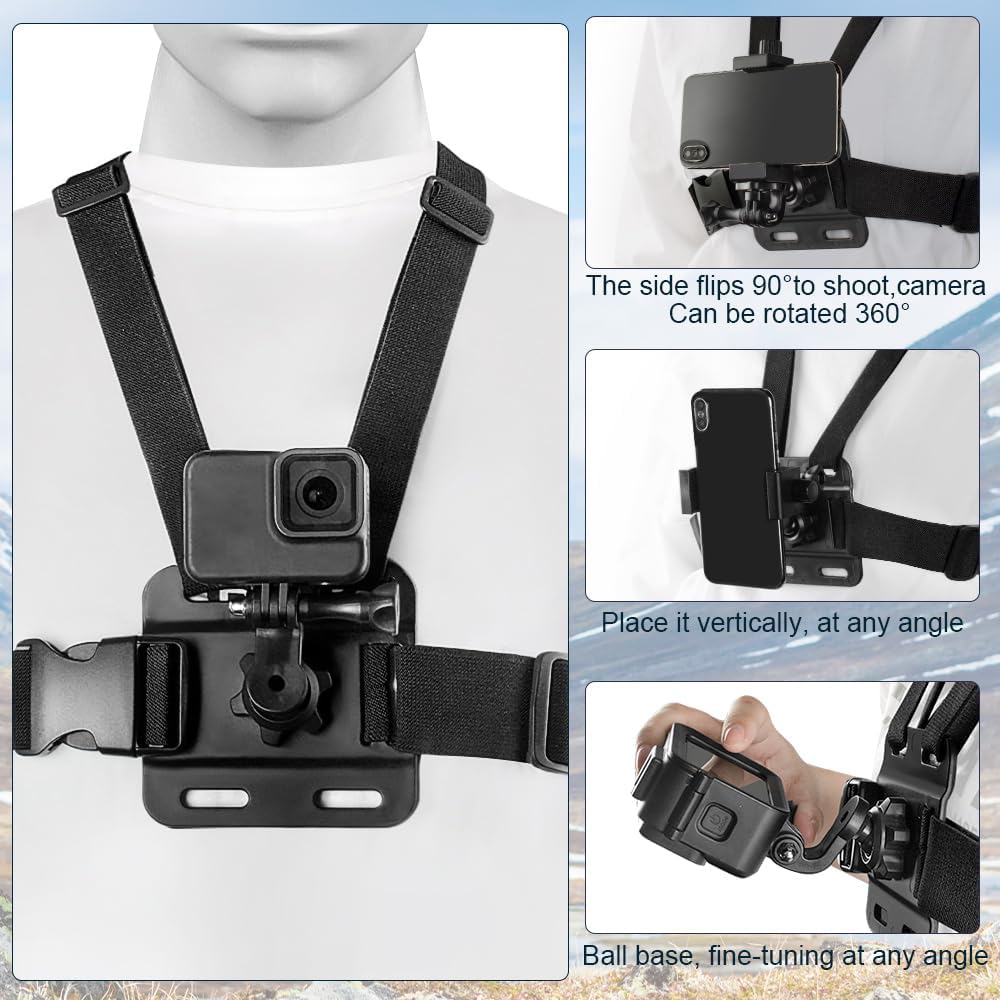 Taisioner Gopro Accessories Kit For Gopro Hero 12/11/10/9/8/7/6/5/4,Chest Strap Harness, Backpack Strap,Shoulder Strap,Wrist Strap,Head Strap Mount