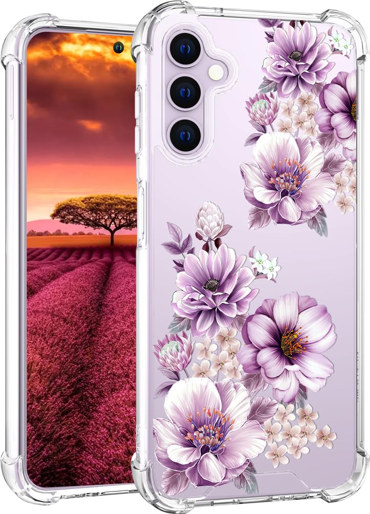 Topgraph Case Clear Floral Flower Cute For Women Girly Designer Girls For Galaxy S23 Plus, Phone Case Floral Design Compatible W