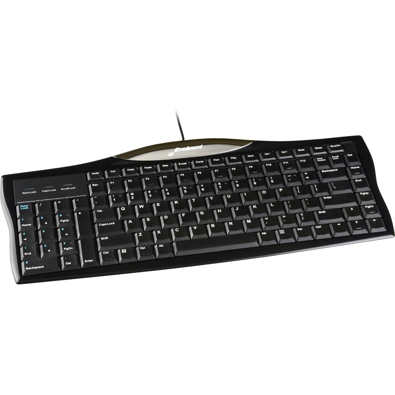 Evoluent R3K Reduced Reach Right Hand Keyboard � Wired Usb Compact With Numeric Pad, Ergonomic Computer Keyboards For Comfortable Typing, Black Full Size Pc Keyboard With One Touch Shortcut Keys