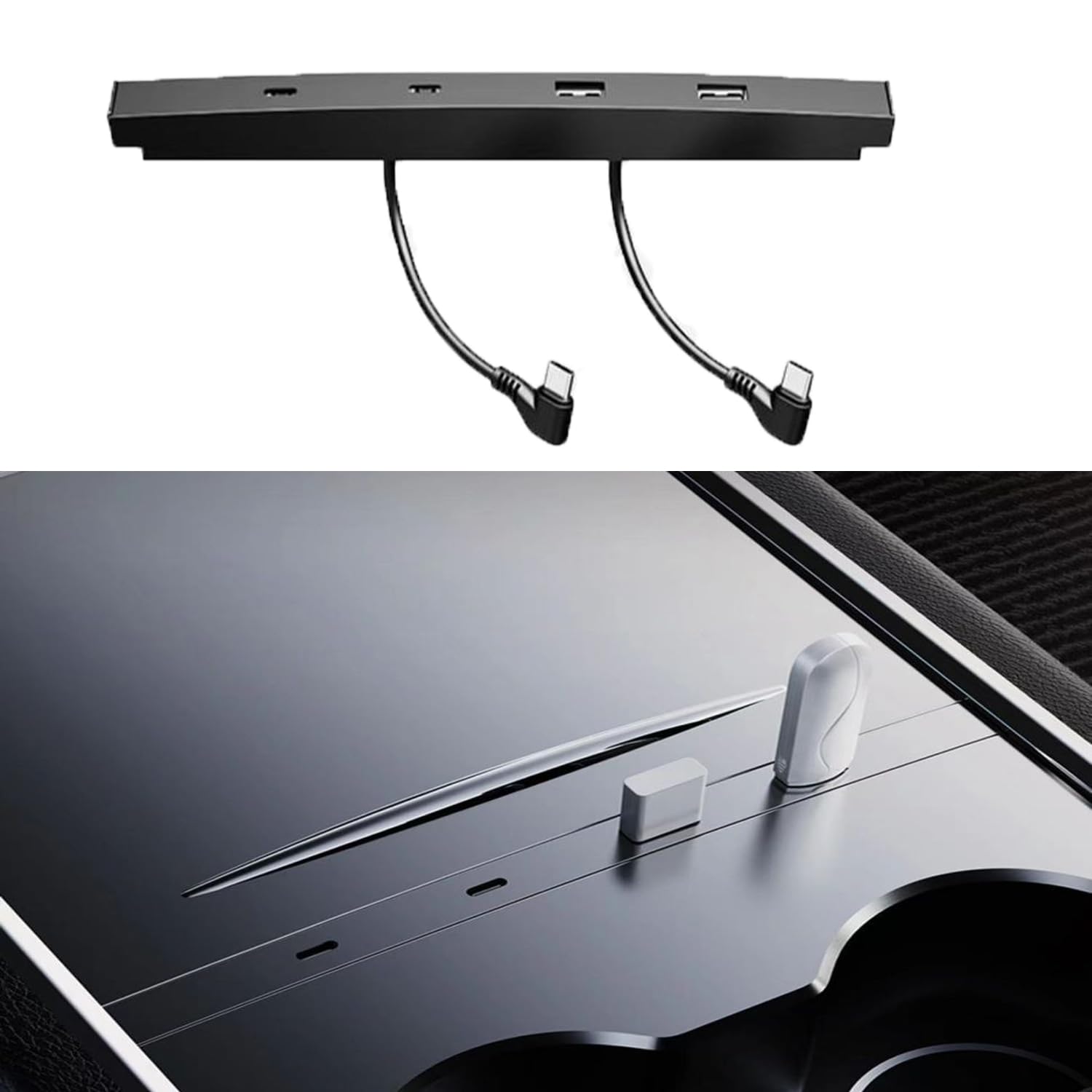 Usb Hub For Tesla Model Y Model 3 2021 2023 Center Console, Silver Usb Hub For Tesla Model Y Support Usb& Type C Fast Charging.