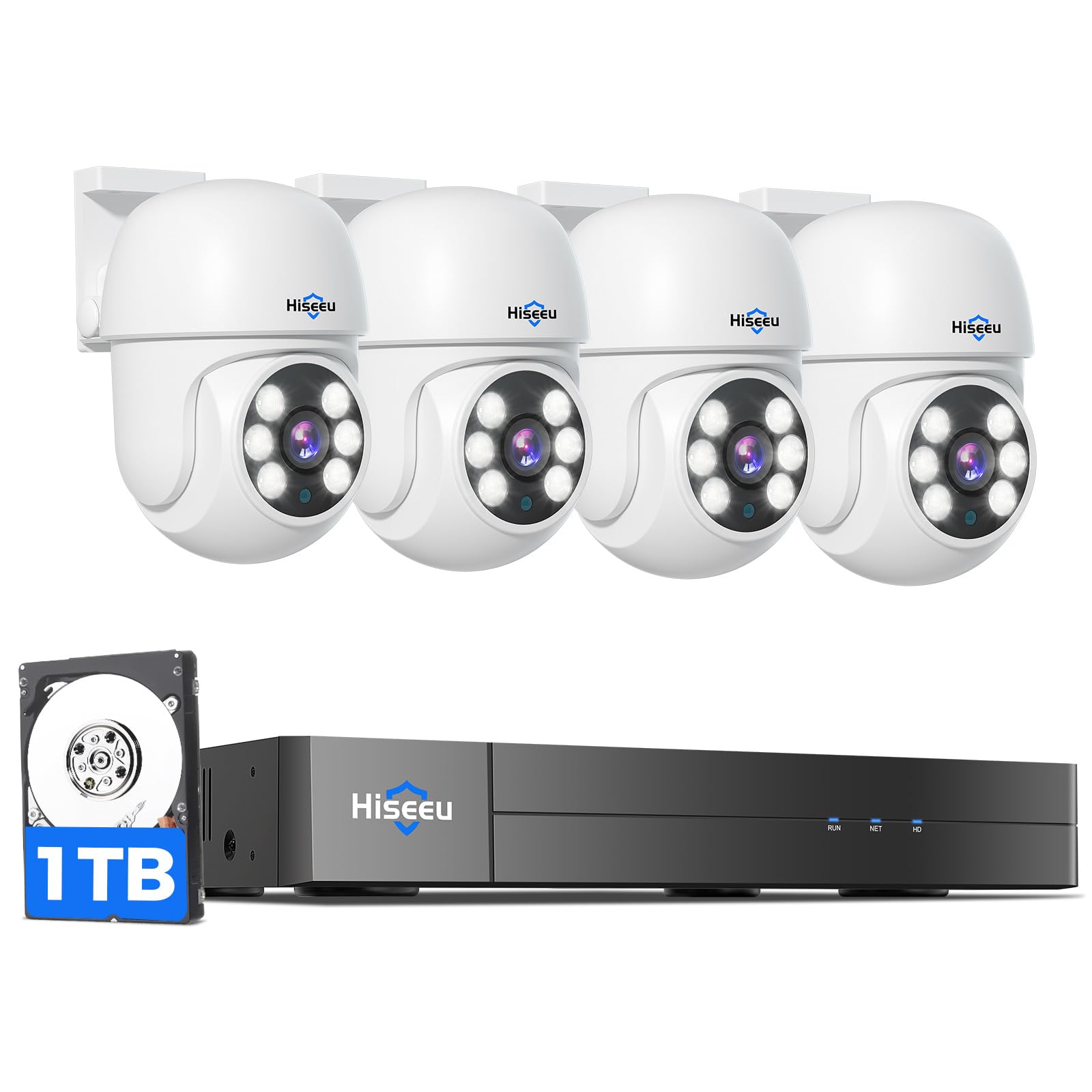 Hiseeu 360�View Ptz 3K Wired Security Camera System With Alarm Spotlight,Audio Person/Vehicle Detection 8Ch 5Mp Dvr 4Pcs Cameras 1Tb Hdd Home Cctv Camera System Outdoor,Night Vision,24/7 Record