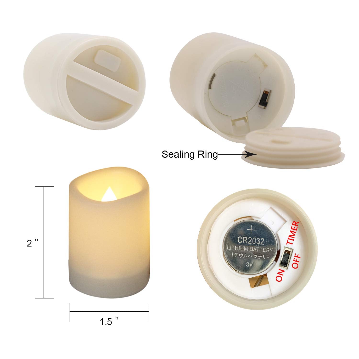 Dromance Outdoor Waterproof Flameless Votive Candles With Timer, Battery Operated Led Tealight Flickering Candles Warm Light Set