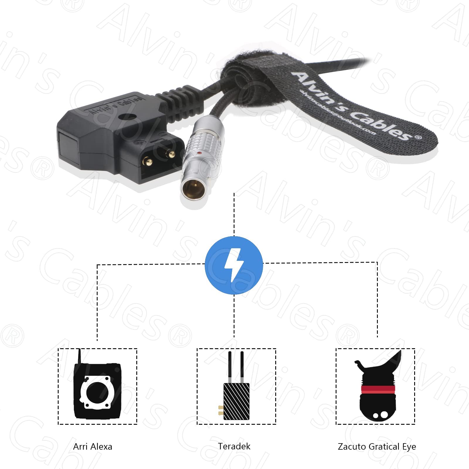 Alvin'S Cables Flexible 2 Pin Male To D Tap Power Cable For Teradek, Smallhd Monitor, Vaxis 60Cm|23.6Inches Braided Wire