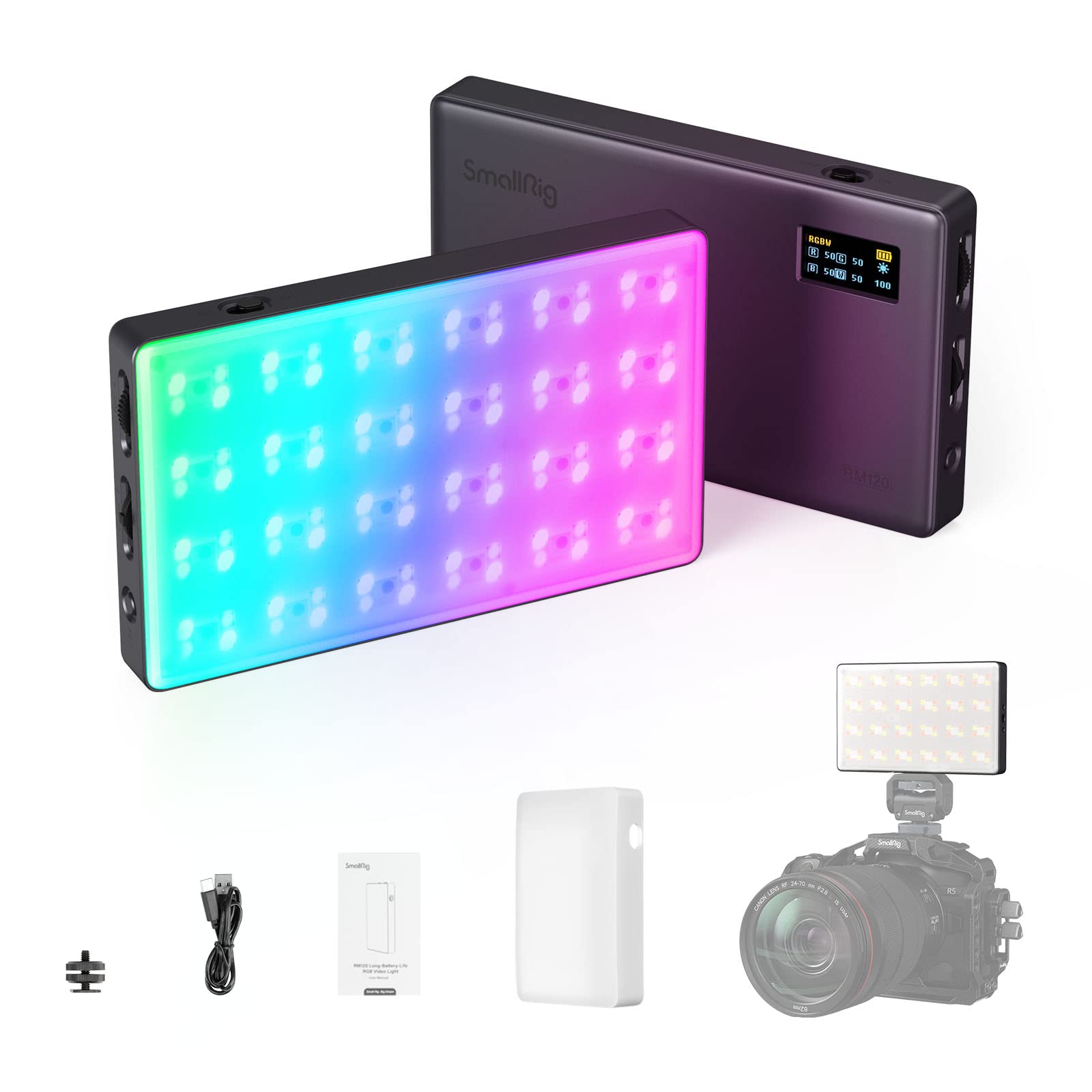 Smallrig Rm120 Rgb Video Light, 5000Mah 180 Minutes Portable Camera Light 7W Output Power, Led Video Light Panel, 2500 8500K Cri