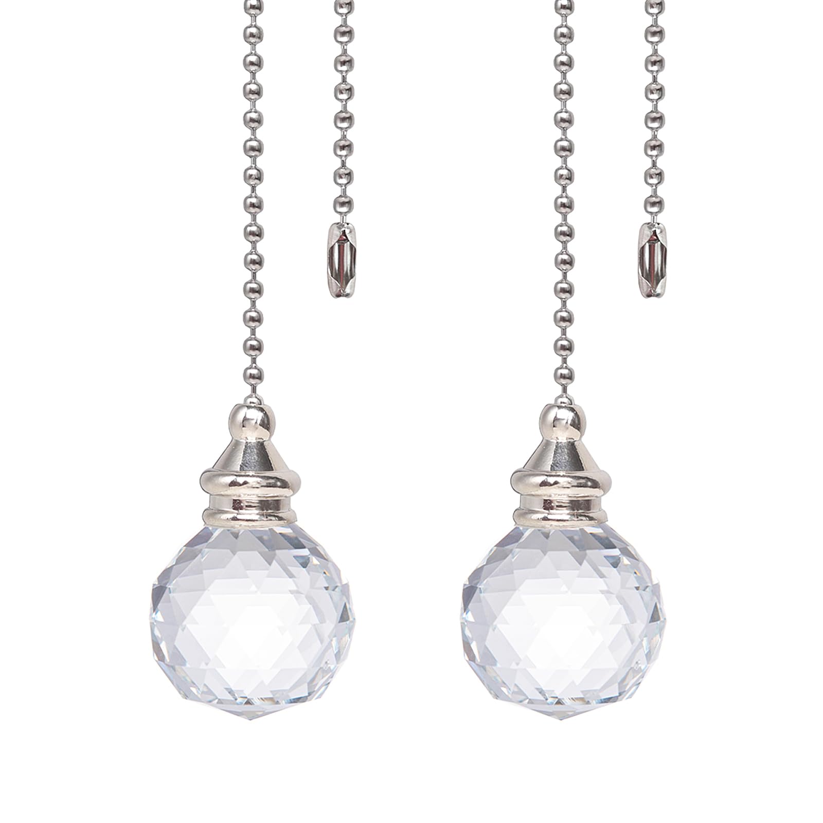 LONGSHENG - SINCE 2001 - Clear Crystal Prism Ball 30mm 2 Pieces Dazzling Crystal Ceiling Fan Pull Chain Pull Chain Extension wit