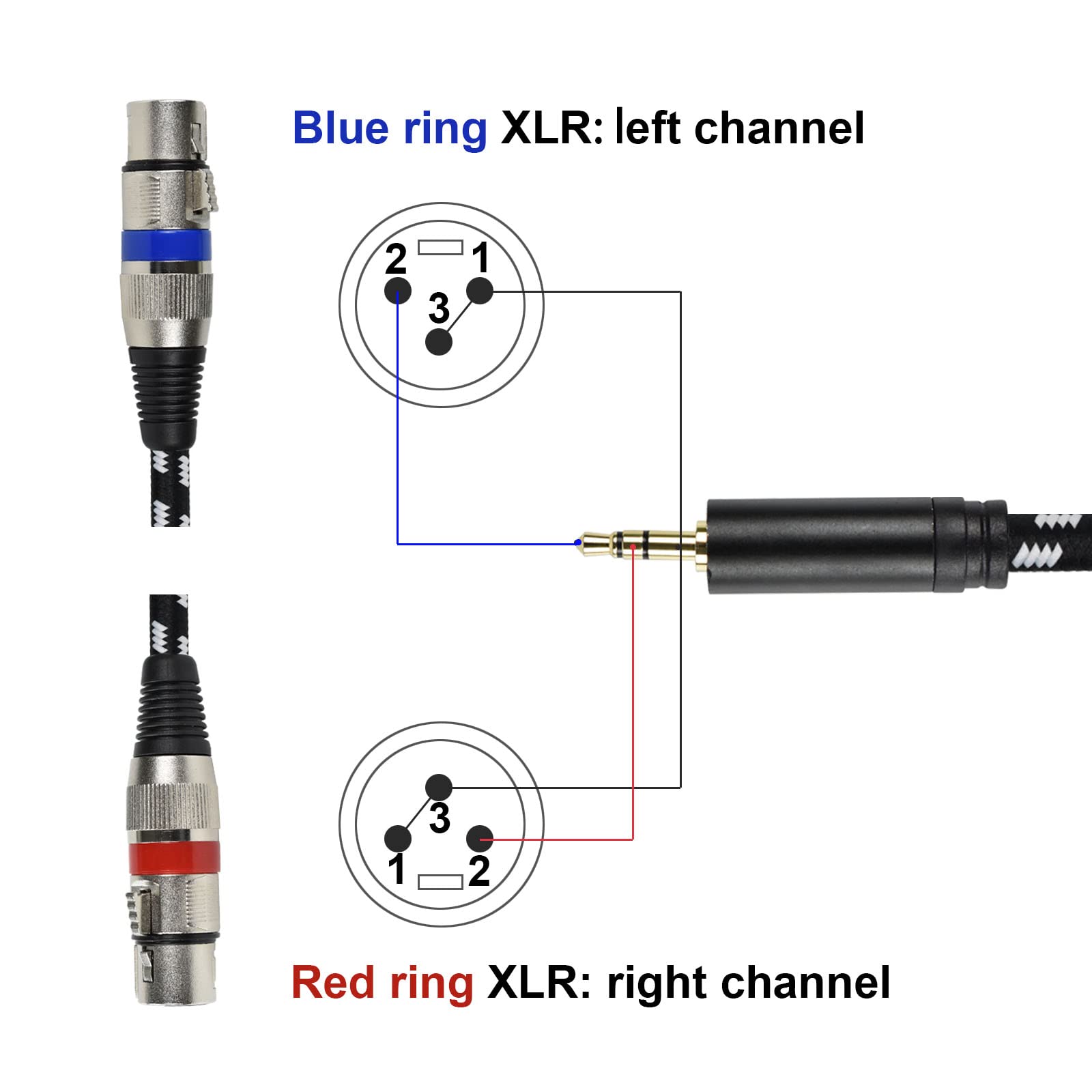 Mugteeve 3.5 Mm To Dual Xlr Female Y Splitter Cable, Stereo 1/8'' Mini Trs To Dual Female Xlr Breakout Mic Cord Adapater, Nylon