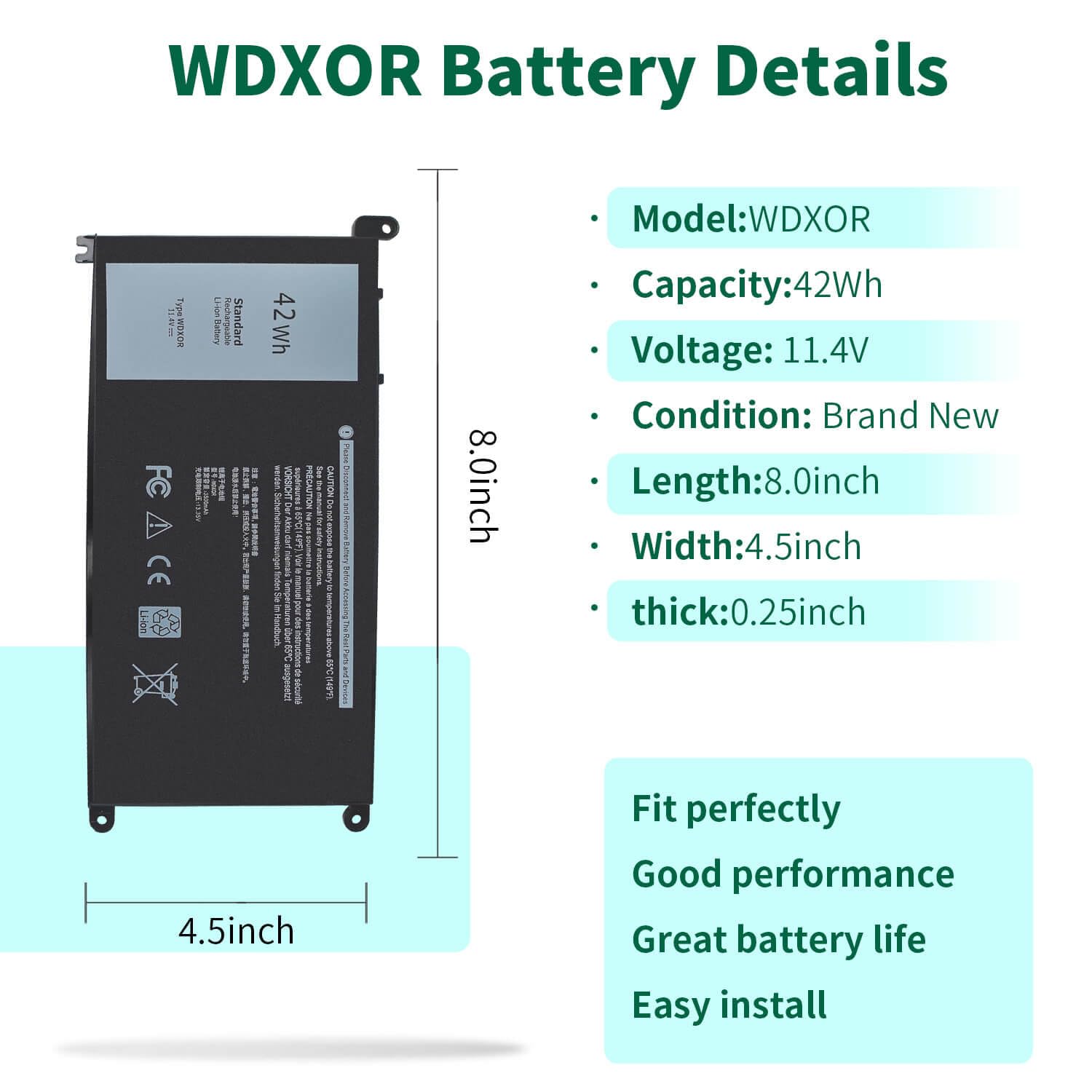 Wdx0R Laptop Battery For Dell Inspiron 15 7579 7569 5578 5565 5567 5568 5570 5775 5579 7560 7570 13 5378 5368 7375 7368 7378 17