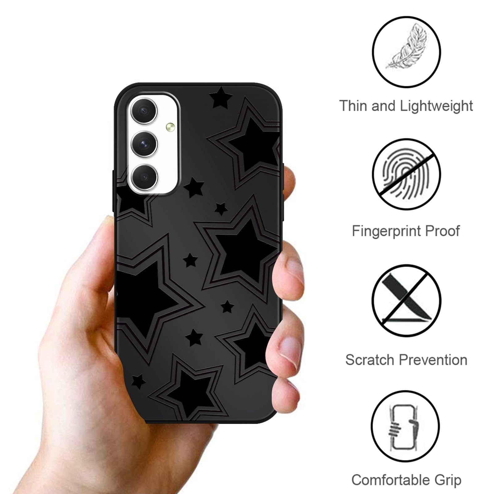 Lioscre Cute Cool Star Phone Case For Samsung Galaxy A54 5G 6.4'', Aesthetic Coquette Black Pattern Print Design Case Soft Slim