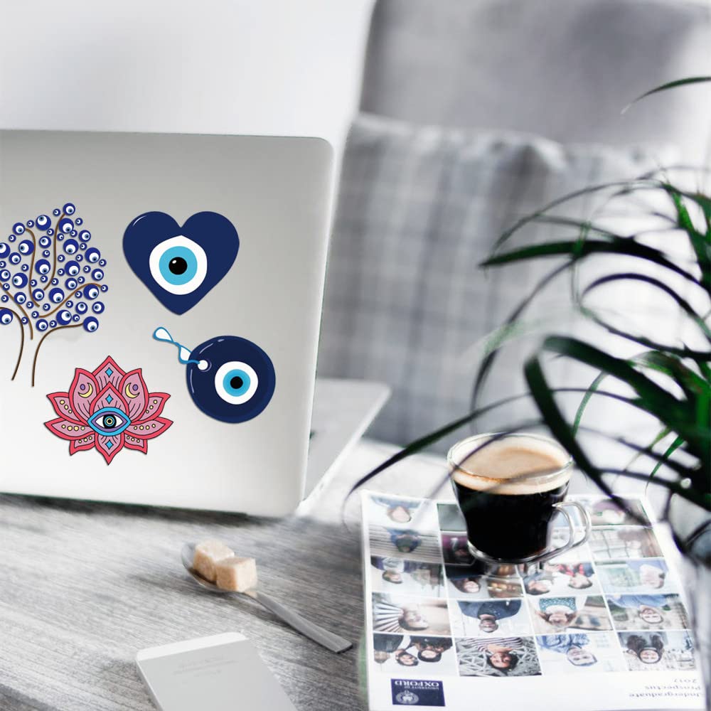 Rejoiety 50Pcs Evil Eyes Stickers,Vinyl Waterproof Blue Eyes Decal For Water Bottles Skateboard Scrapbook Aesthetics Car Decal C