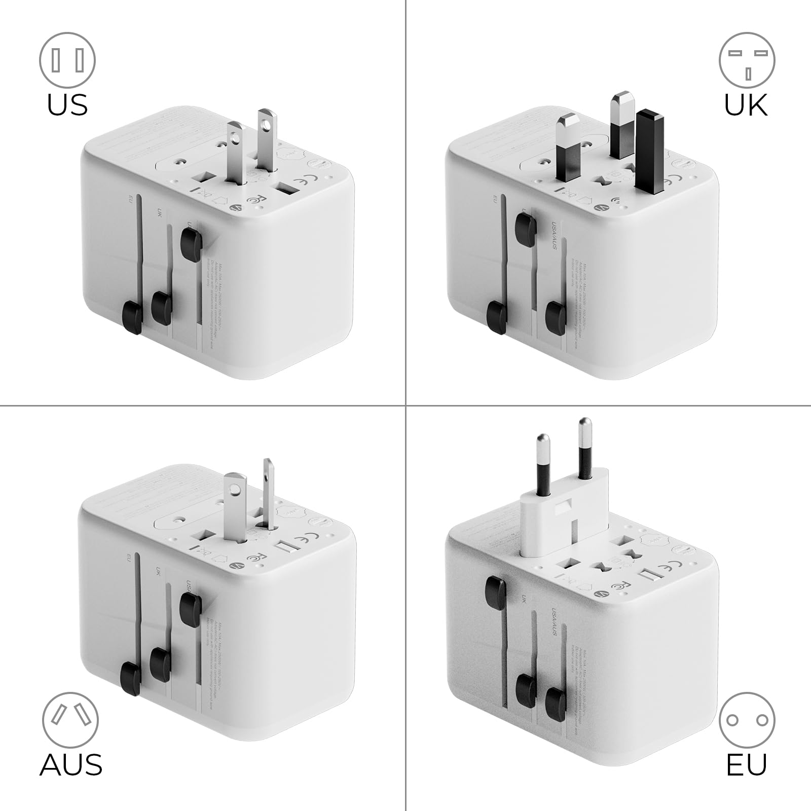 Universal Travel Adapter, International Power Adapter With 2 Usb C And 2 Usb A Ports, 70W Worldwide Travel Wall Charger For Uk?E