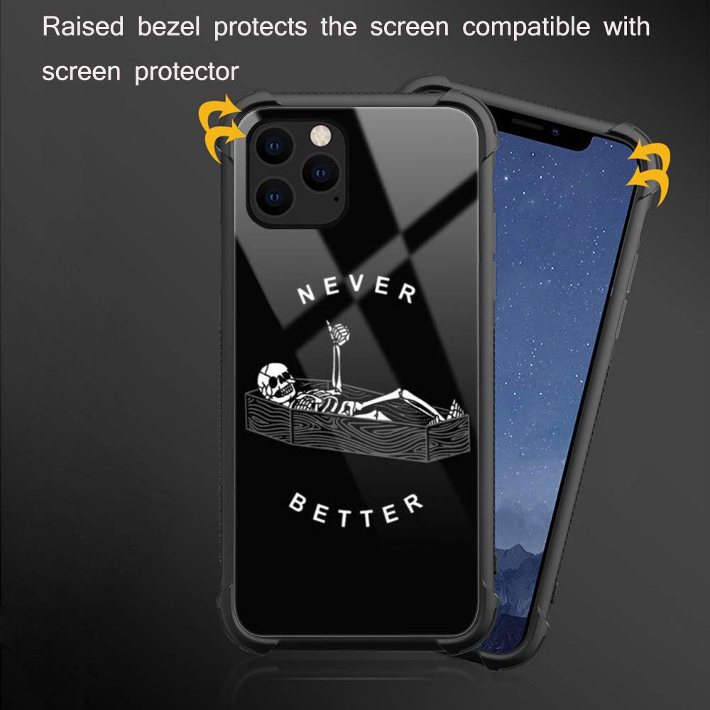 ZHEGAILIAN iPhone 12 Mini Phone Case Tempered Glass Back Soft TPU Shock Protective Never Better Skeleton