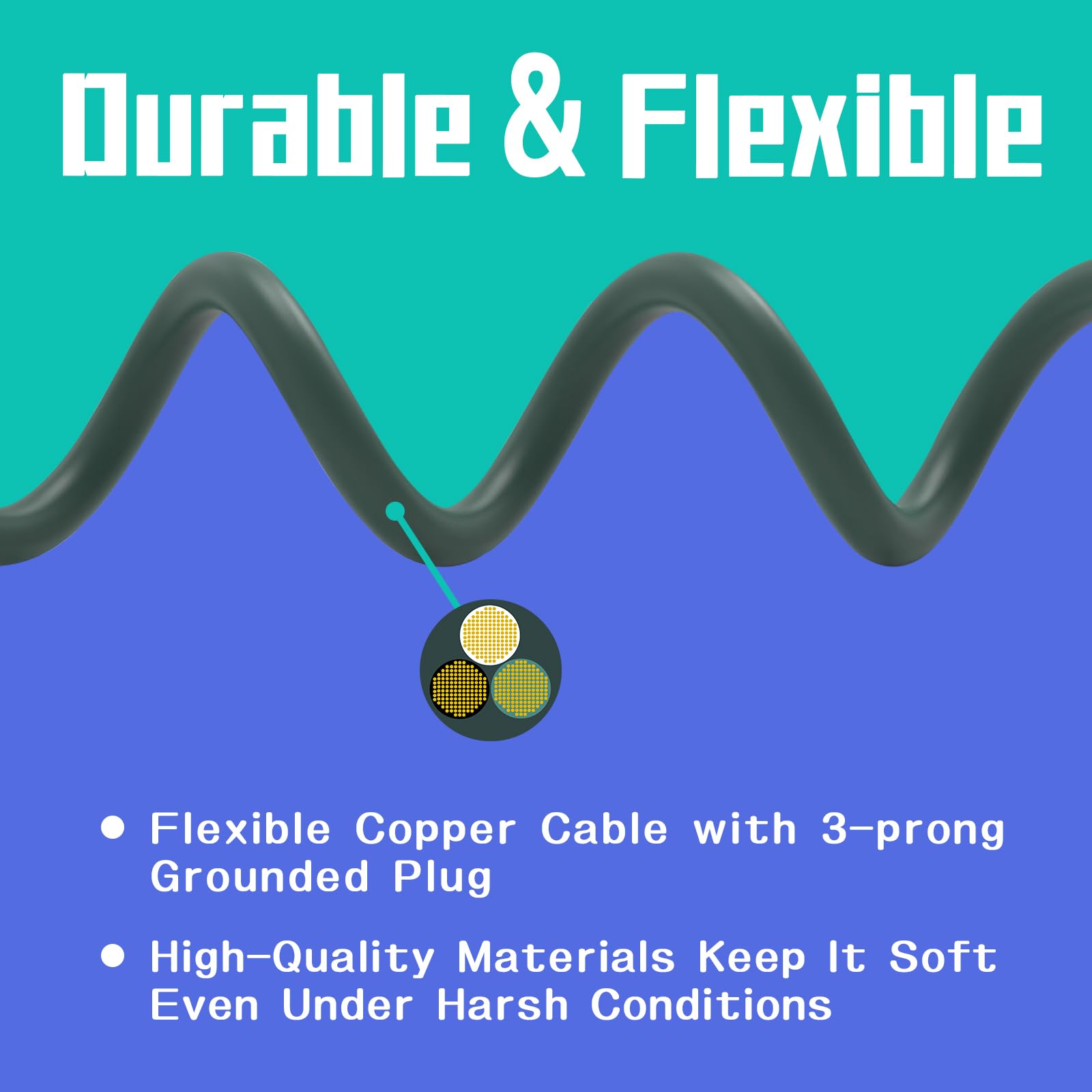 Greatide Indoor Outdoor Extension Cord 25 Ft, 16/3 Sjtw Weatherproof Green Electrical Cords, 13 Amp Heavy Duty 3 Prong Power Cab