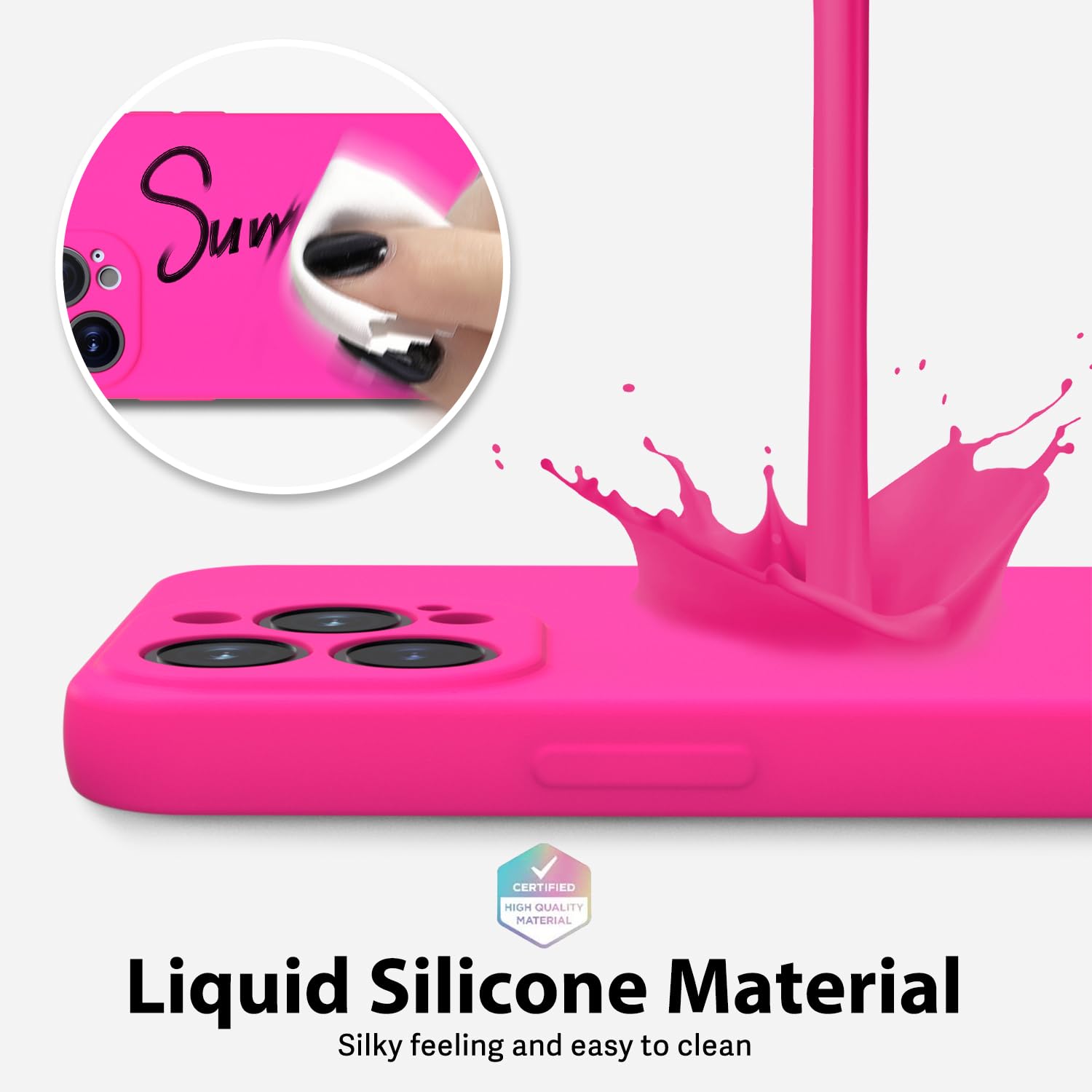 Oakxco For Iphone 13 Pro Phone Case Liquid Silicone, Fluorescent Bright Solid Color, Cute Thin Slim Soft Rubber Tpu Plain Smooth