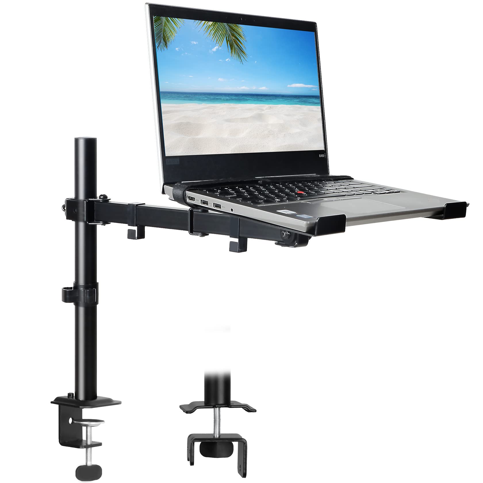 Upgravity Laptop Desk Mount, Single Laptop Computer Mount With Vented Tray For 1 Notebook Up To 17 Inch, Heavy Duty Laptop Stand