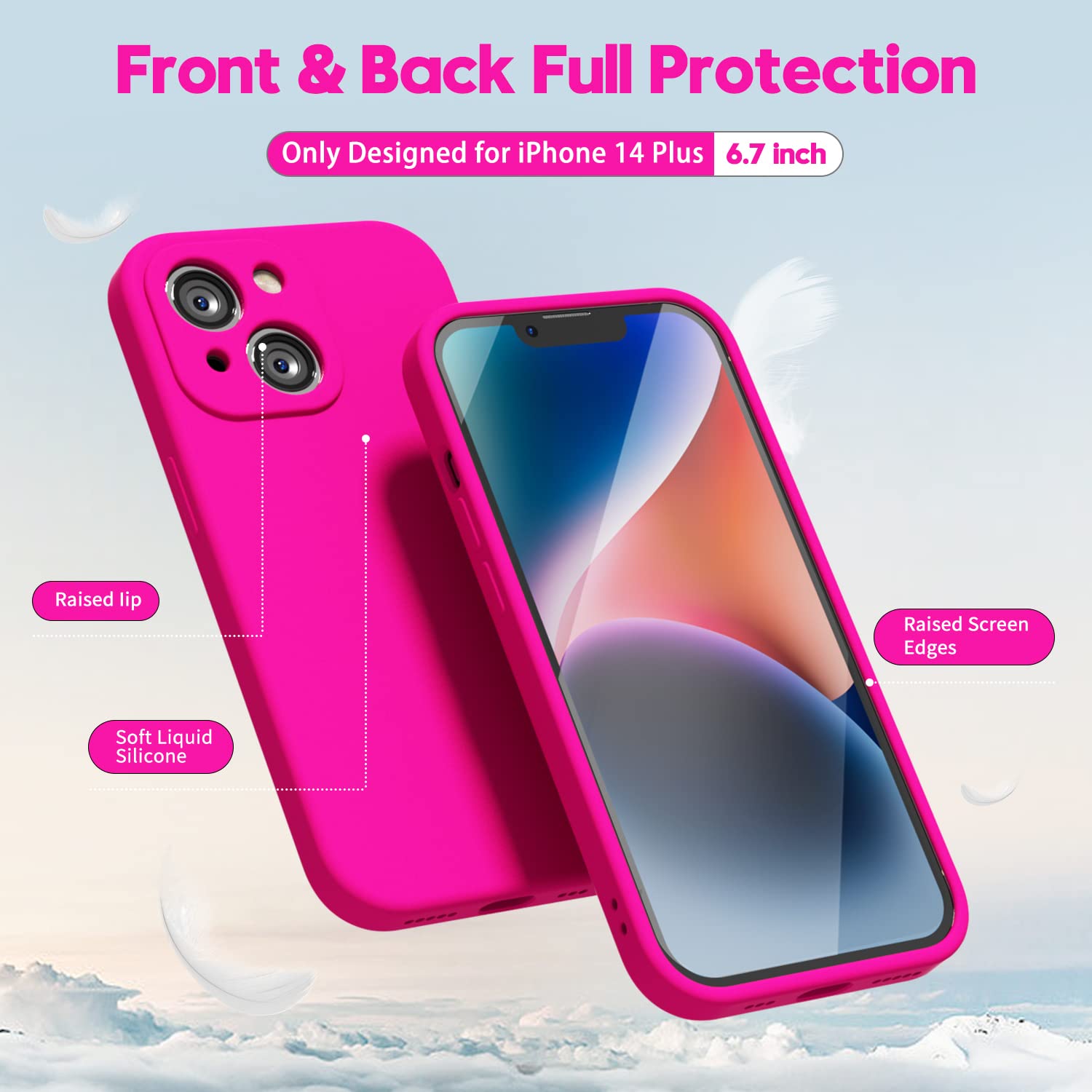 Oakxco For Iphone 14 Plus Phone Case Liquid Silicone, Fluorescent Bright Solid Color, Cute Thin Slim Soft Rubber Tpu Plain Smoot