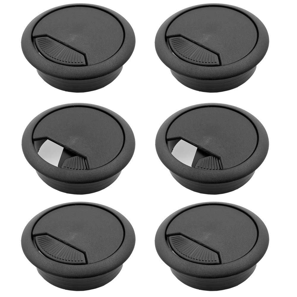 6 Pcs 2 Inch Plastic Desk Cord Cable Hole Cover Grommet Computer Cable Hole Cover Plug Cap Black