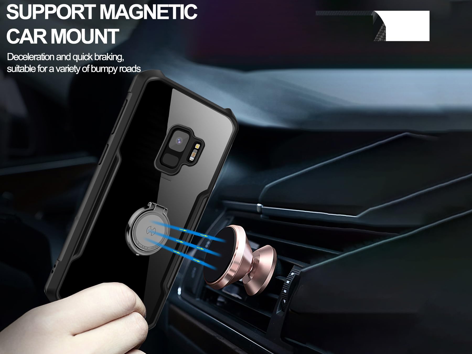 Shbdzgs For Samsung Galaxy S9 Phone Case, Kickstand With 360Ring Holder | Support Car Mount Shockproof Protective, Slim Clear Pr