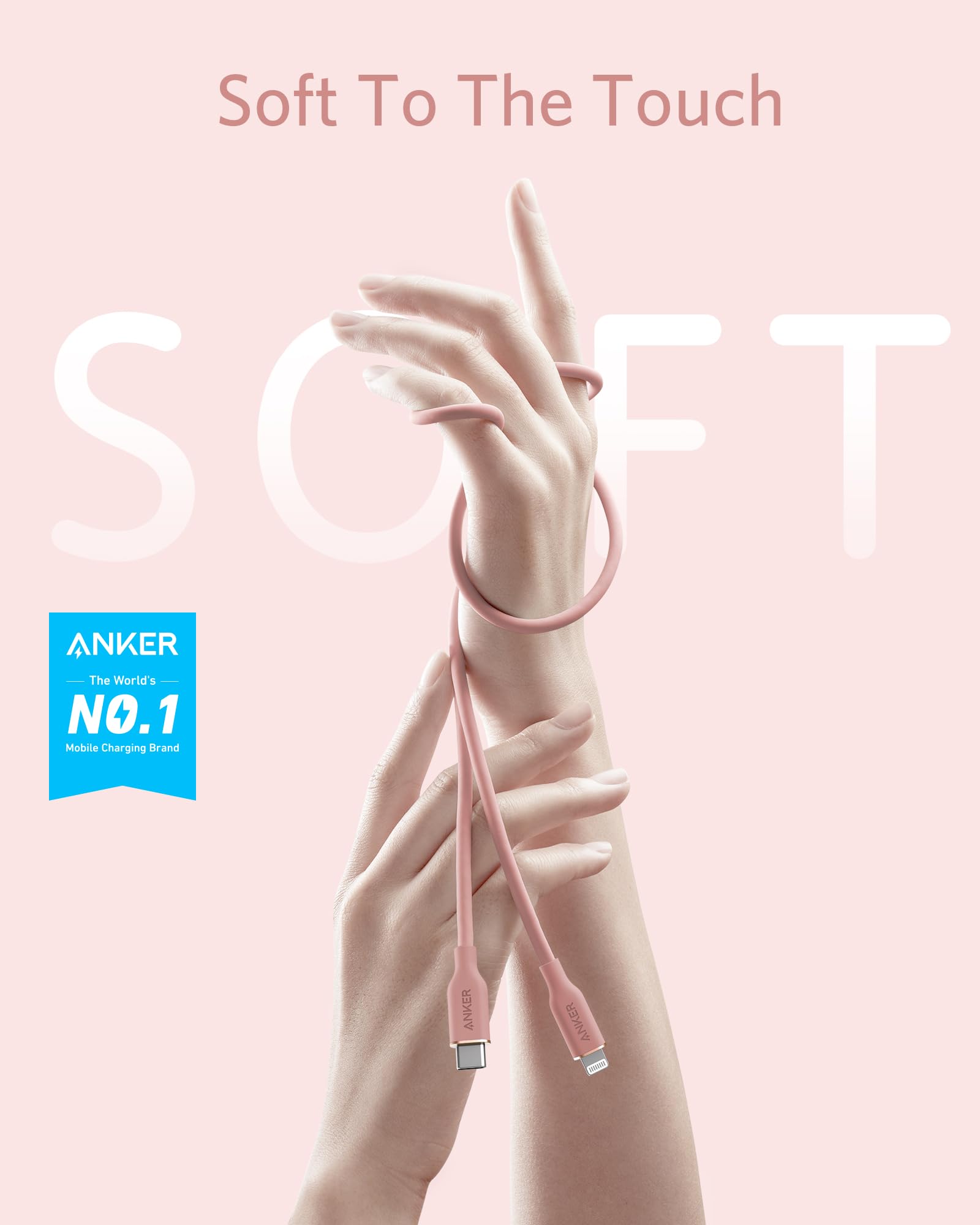 Anker Usb C To Lightning Cable, 641 Cable (Coral Pink, 6Ft), Mfi Certified, Powerline Iii Flow Silicone Fast Charging Cable For