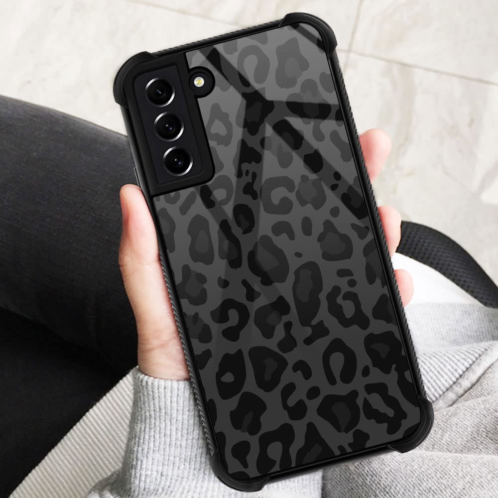 ZHEGAILIAN Samsung Galaxy S21 Plus Phone Case Black Grey Leopard TPU Organic Glass 6.7-inch