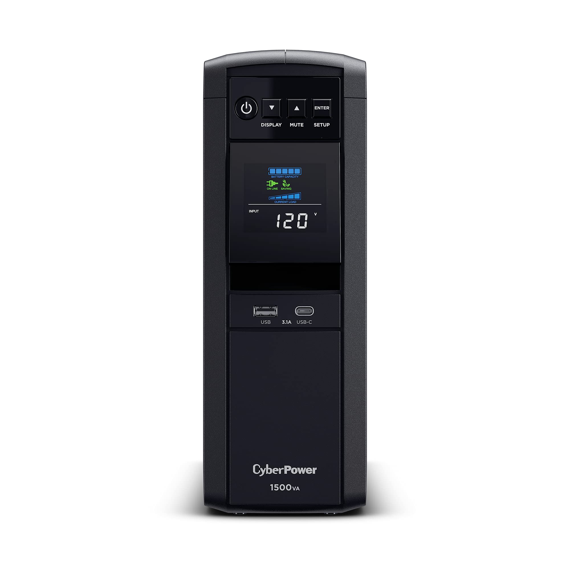 Cyberpower Cp1500Pfclcdtaa Pfc Sinewave Ups System, 1500Va/1000W, 12 Outlets, Avr, Mini Tower, Taa Certified, Black