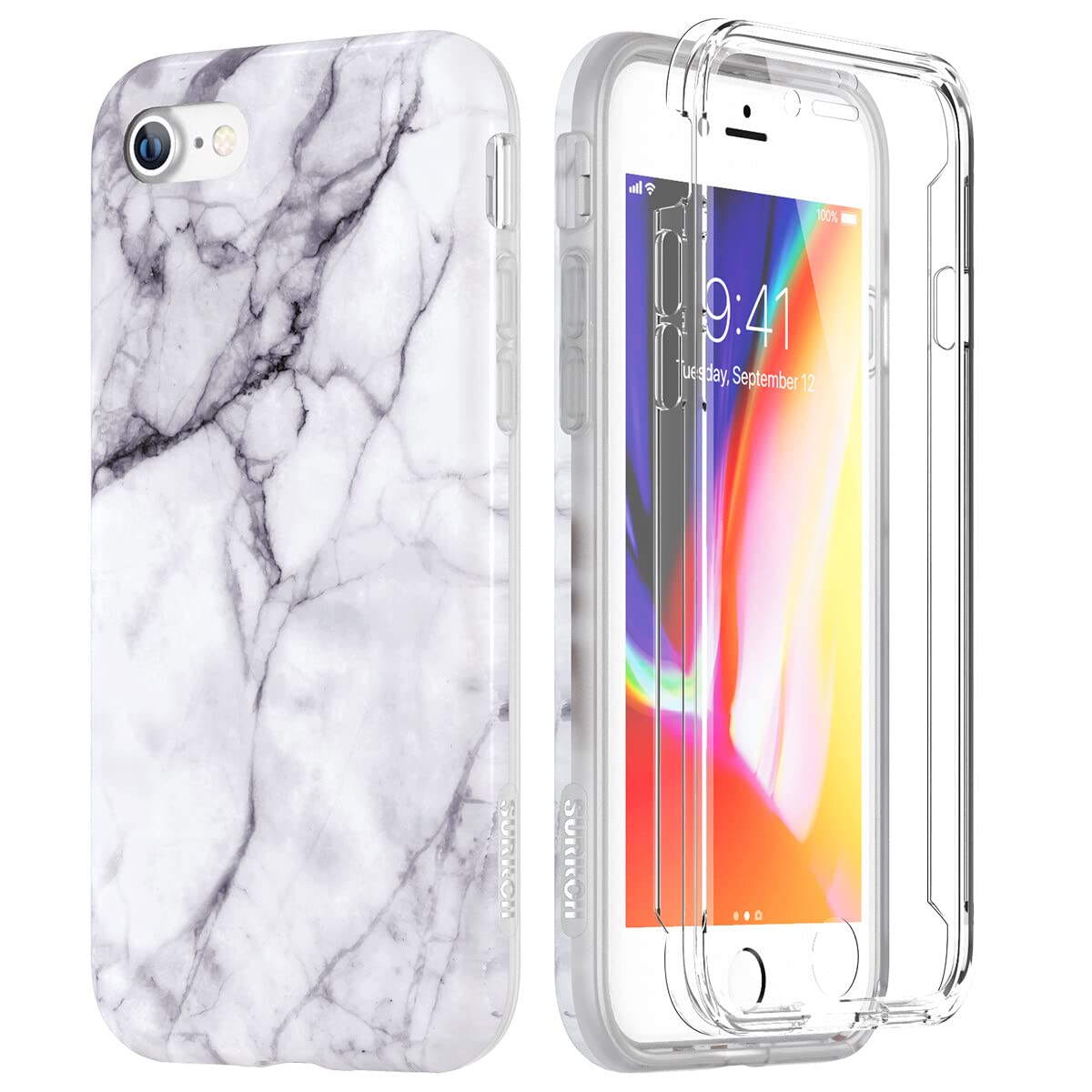 Suritch Marble Iphone 8 Case/Iphone 7/Iphone Se 2022 Case, [Built In Screen Protector] Full Body Protection Hard Pc Bumper + Sho