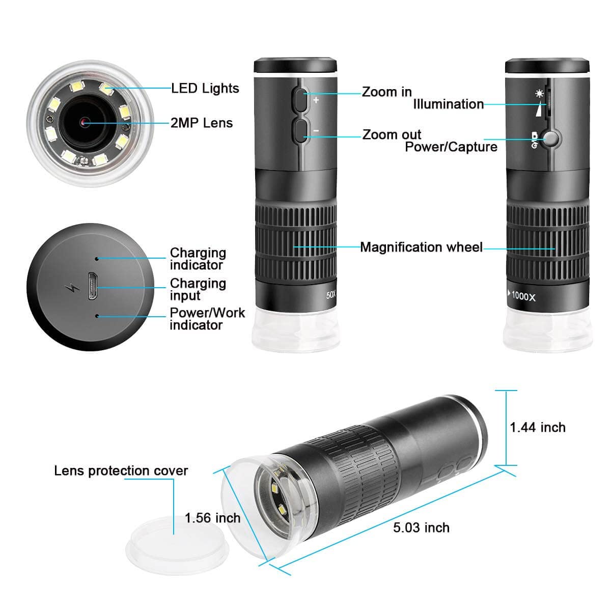Jiusion Wifi Usb Digital Microscope 50 To 1000X Wireless Magnification Endoscope 8 Led Mini Hd Camera With Updated Stand Portabl