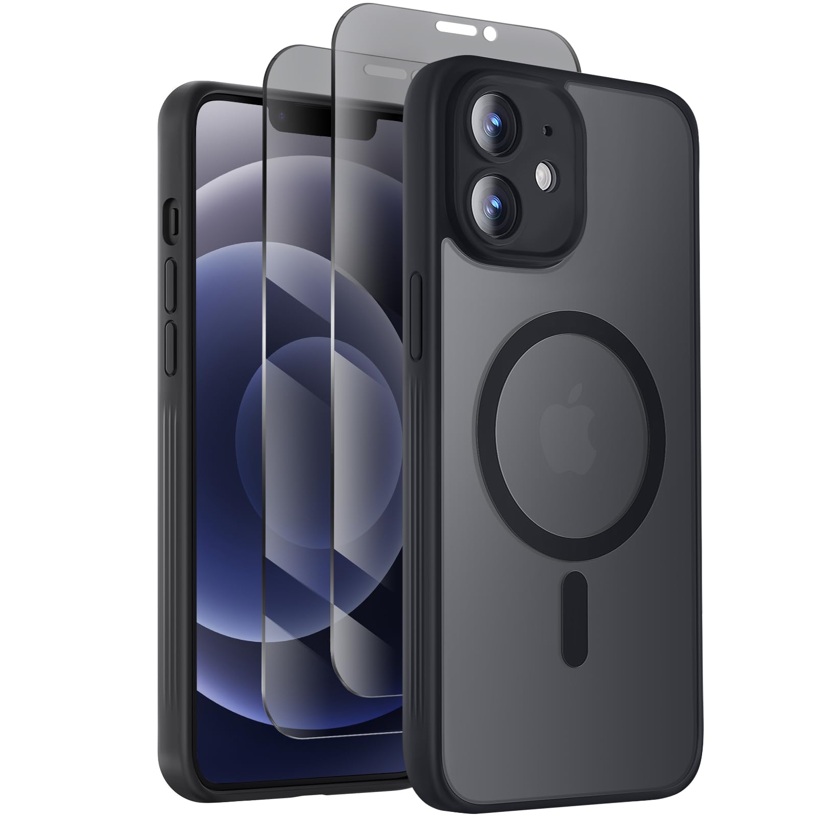 Symcele Designed for iPhone 12 Case, Compatible with MagSafe, with Privacy Screen Protectors X2, [Camera Protection] [15FT Milit