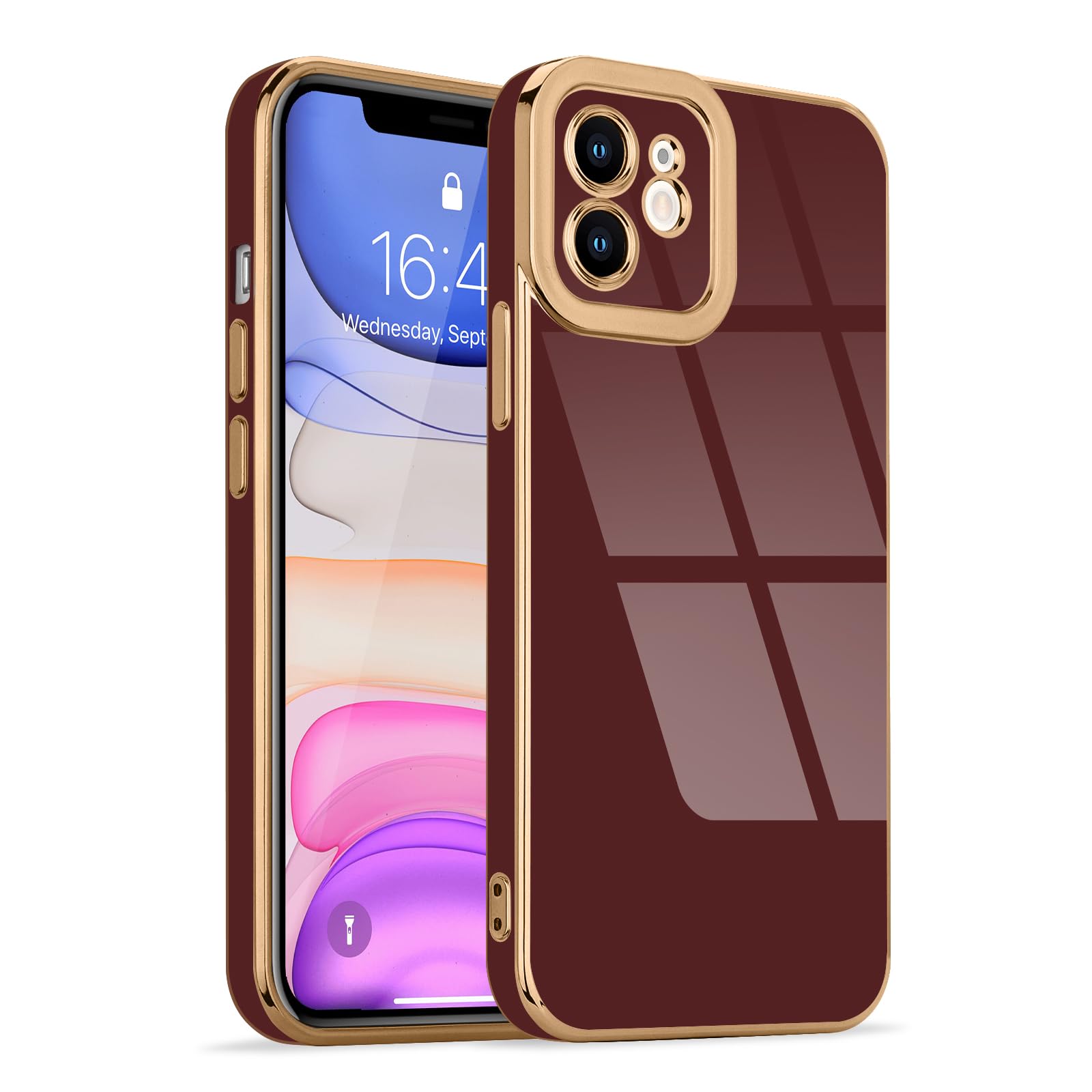 Lafunda Designed For Iphone 11 Case Cute, Luxury Plating Case For Women Girls Elegant Gold Edge Soft Tpu Bumper Cover With Camer
