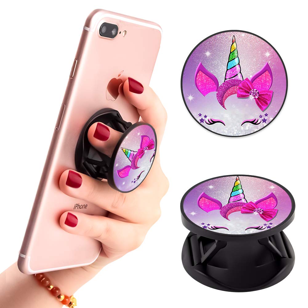 Ufbara Phone Finger Expanding Stand Holder Kickstand Hand Grip Widely Compatible With Almost All Phones Cases (Pink Girly Unicor
