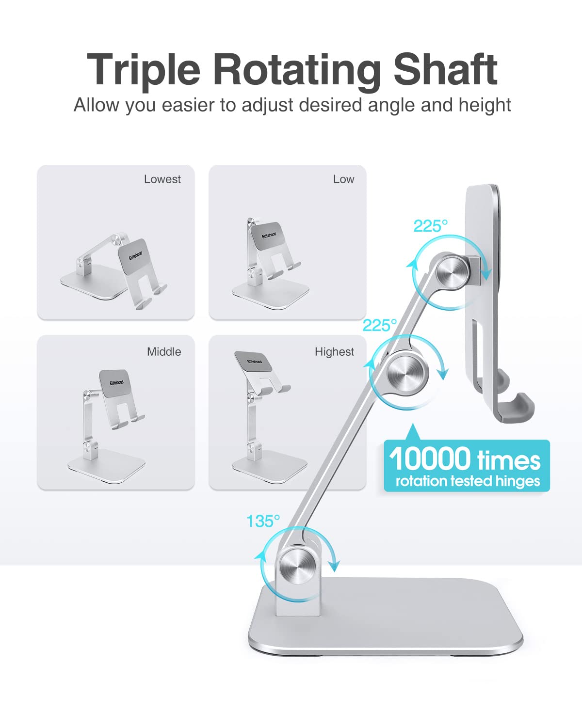 Elitehood Aluminum Ipad Stand, Adjustable Ipad Stand Holder For Desk, Desktop Tablet Stand Dock For Ipad Pro 12.9 11, Ipad Air M