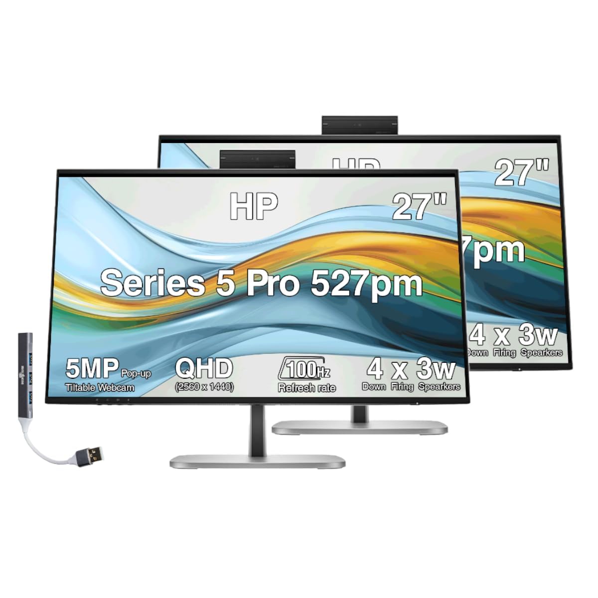 HP Series 5 Pro 527pm 27 QHD USB-C Conferencing Monitor, 5MP Pop-up Webcam, 4x3W Speakers, VESA Mount (100mm), Displayport, HDMI