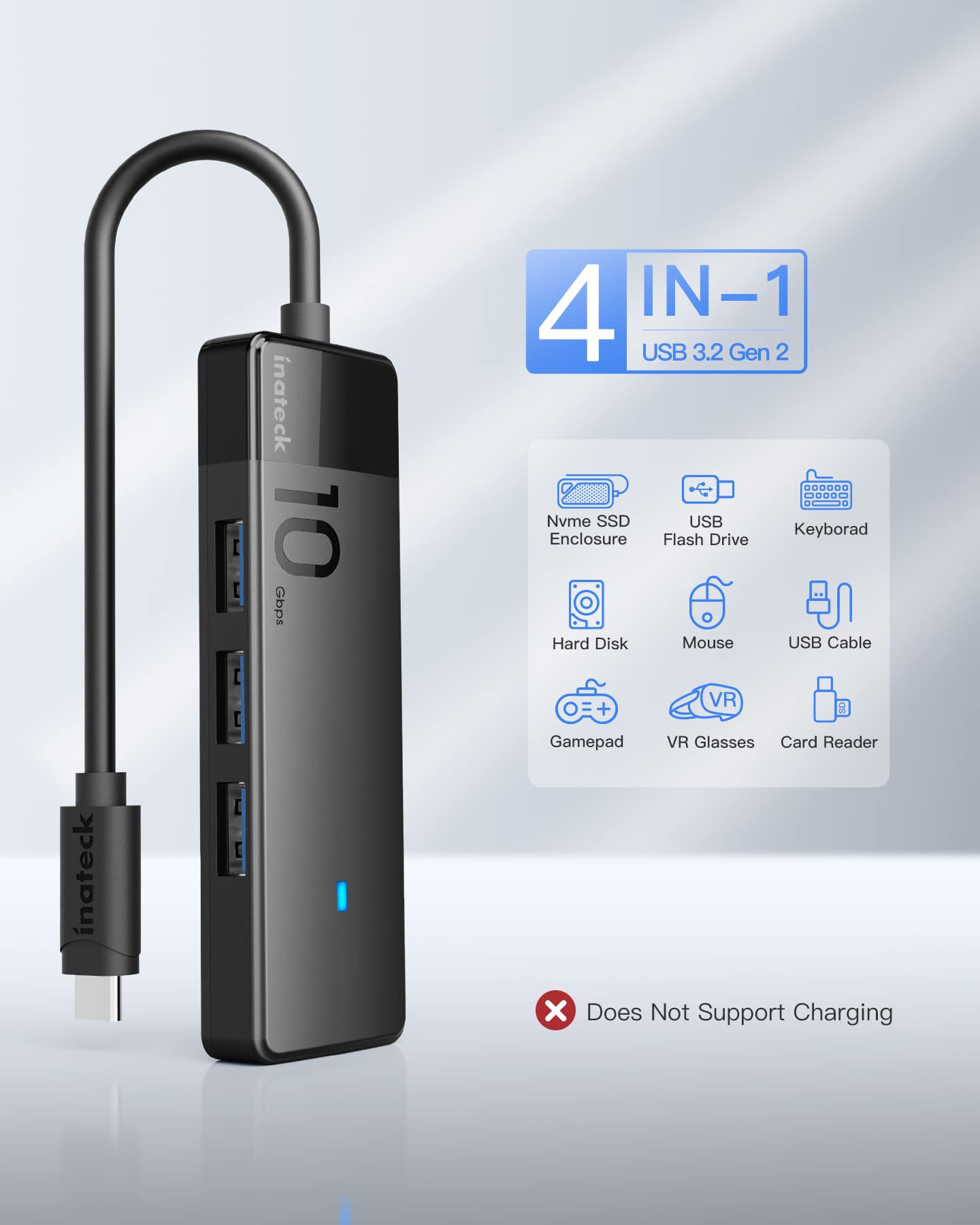 Inateck Usb 3.2 Gen 2 Speed, Usb C To Usb Hub With 4 Usb A Ports, Hb2025