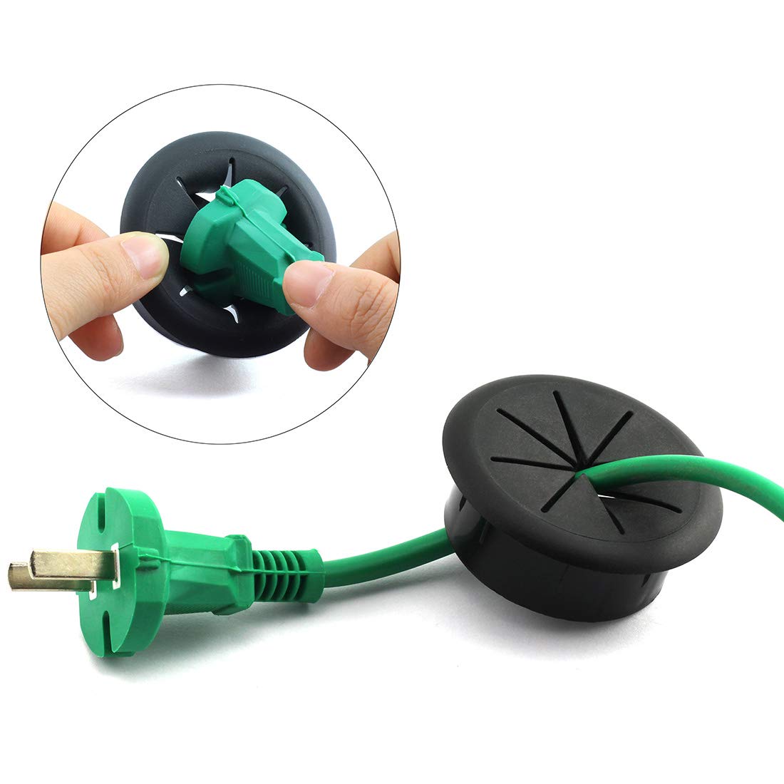 HJ Garden Flexible Desk Cord Grommets Wire Organizer PP Black 2-3/8 inch