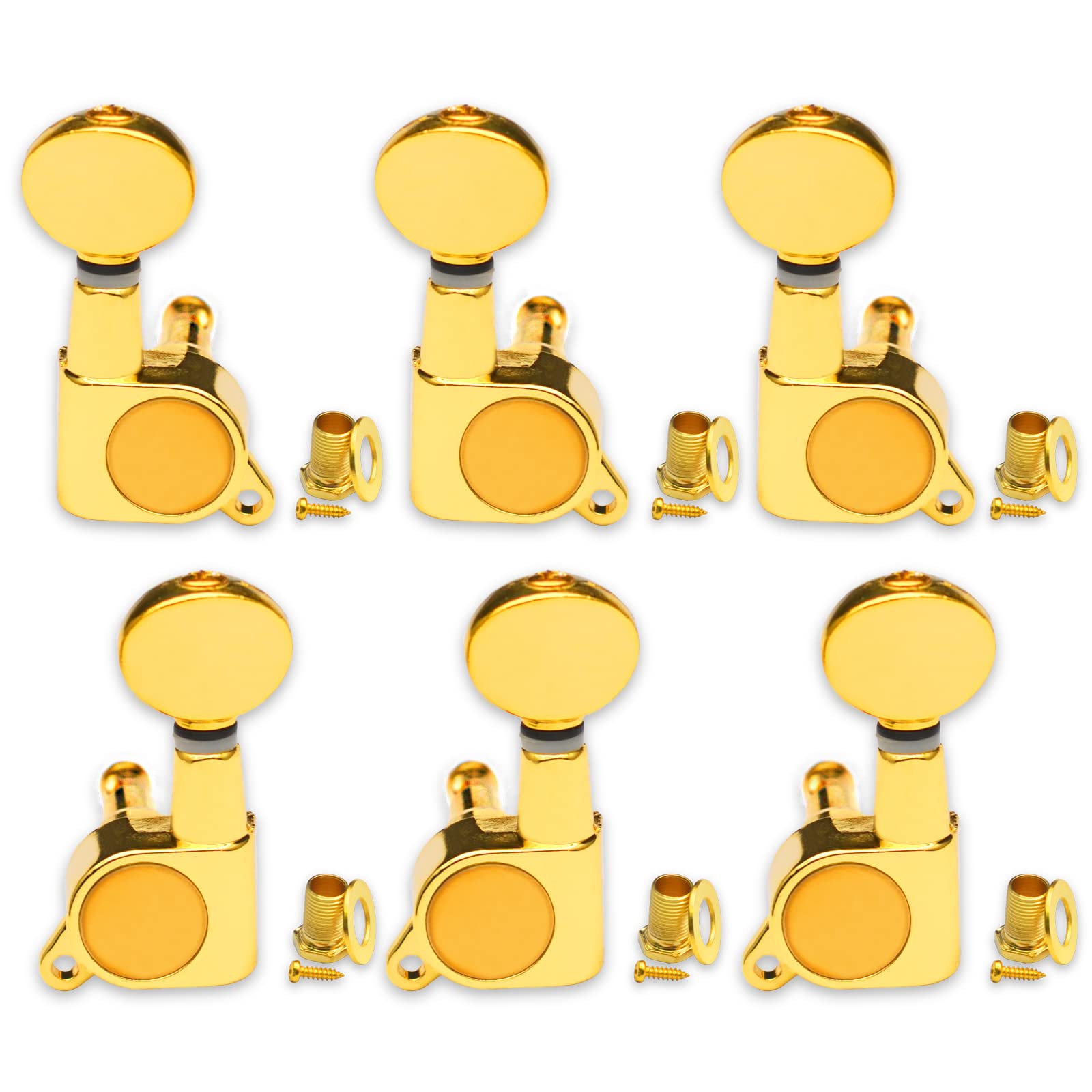 Saphue 6 Pieces 3R3L Guitar Tuner Pegs,Small Oval Concave Button Sealed Gear String Tuners Tuning Pegs Key Machine Heads For Aco