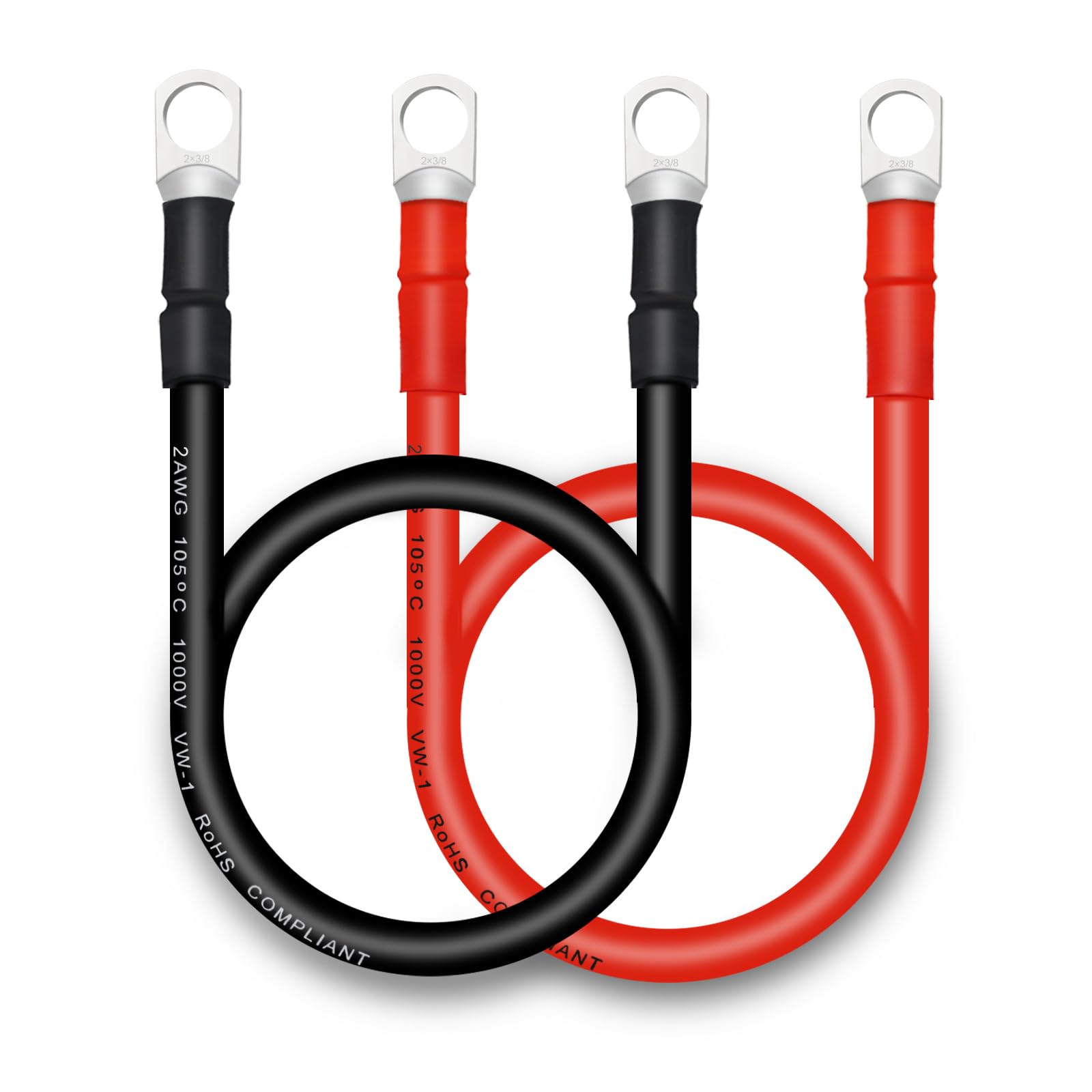 QIATOL Battery Cable, 2 AWG Battery Cables with Terminals, 2PCS Copper Battery Cables(18inch).