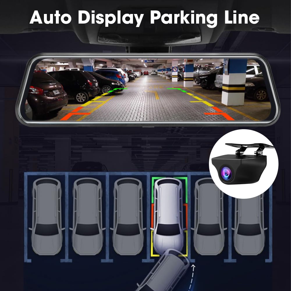 Upgraded 10 Rear View Mirror Camera Mirror Dash Cam Front And Rear 1080P Backup Camera Full Touch Screen W Loop Recording, G-S